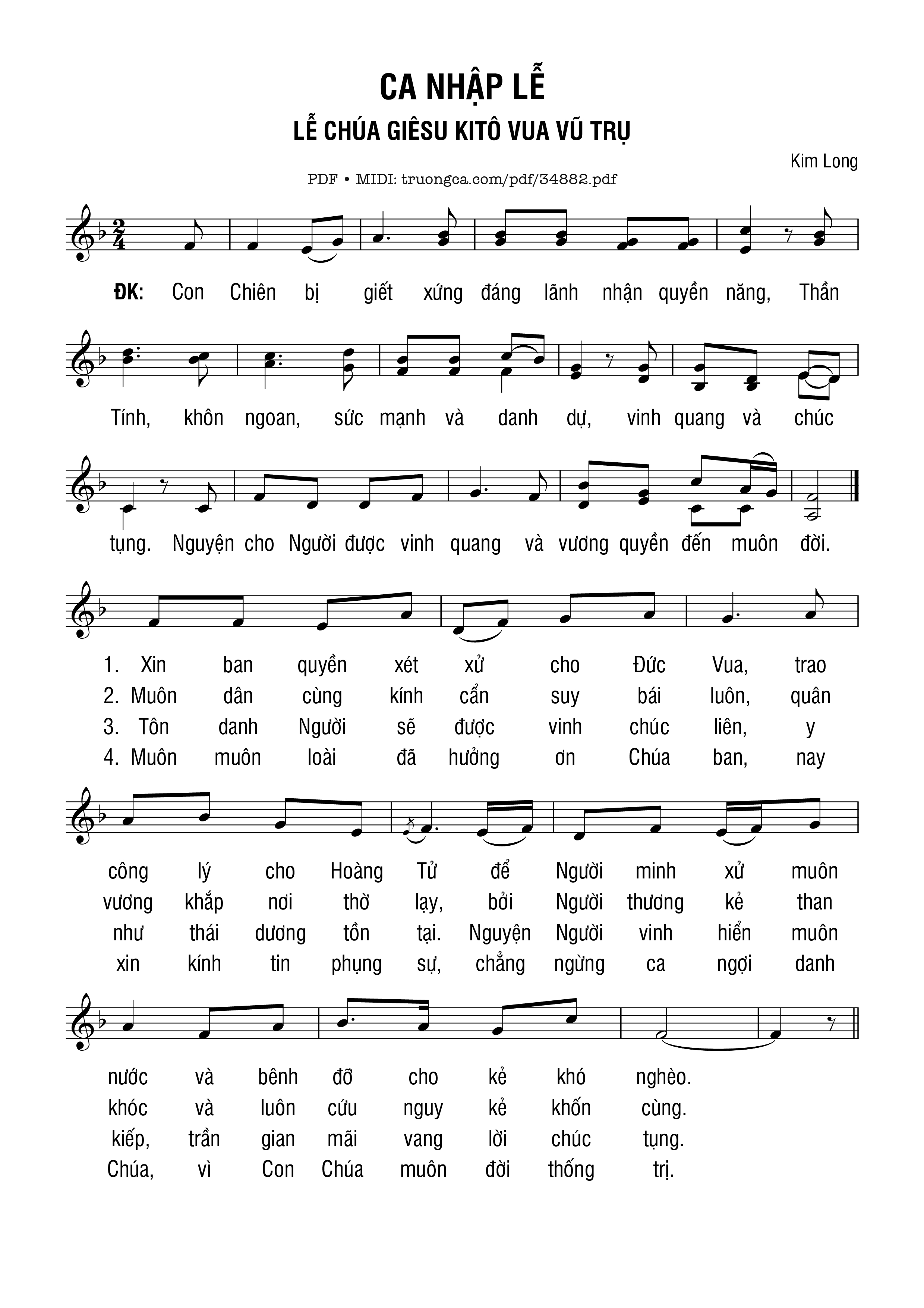 Sheet PDF of Ca Nhập Lễ Lễ Chúa Giêsu Kitô Vua Vũ Trụ