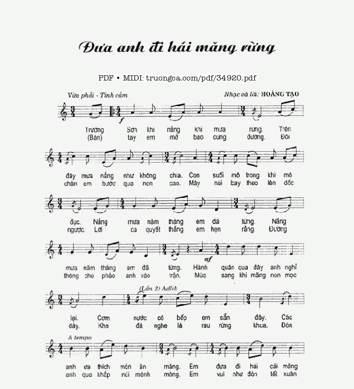 Sheet PDF of Đưa Anh Đi Hái Măng Rừng