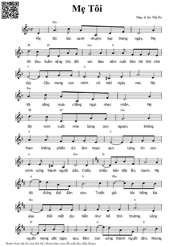 Sheet PDF of Mẹ tôi - Nhị Hà