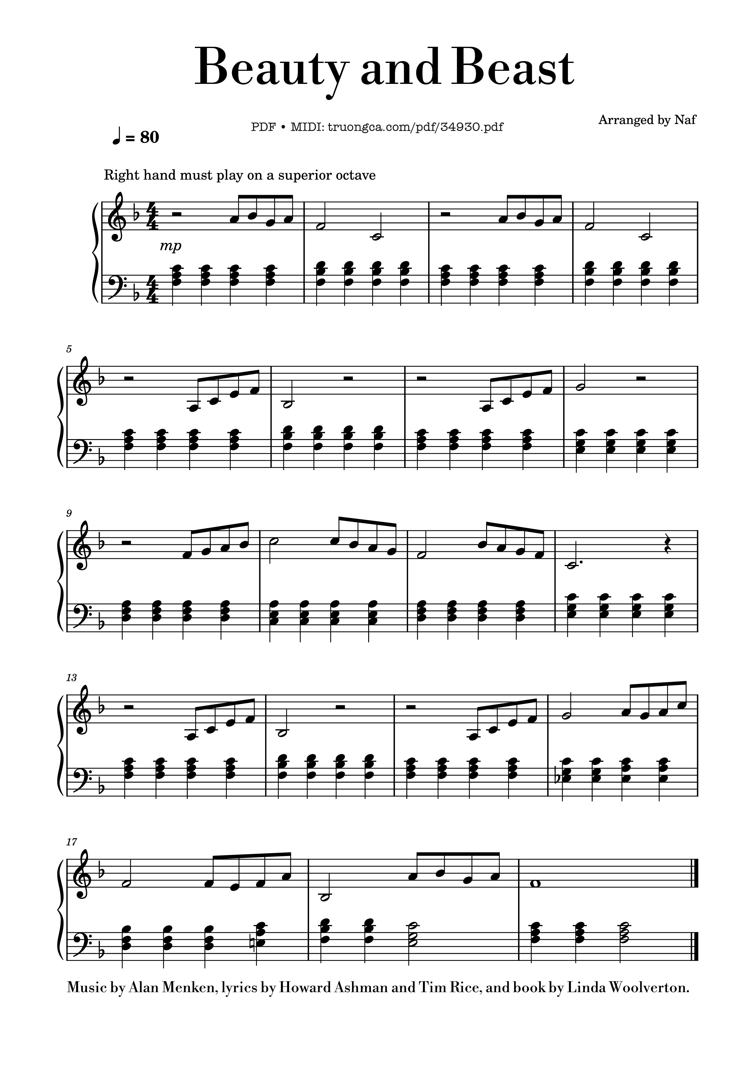 Sheet PDF of Beauty and Beast Piano
