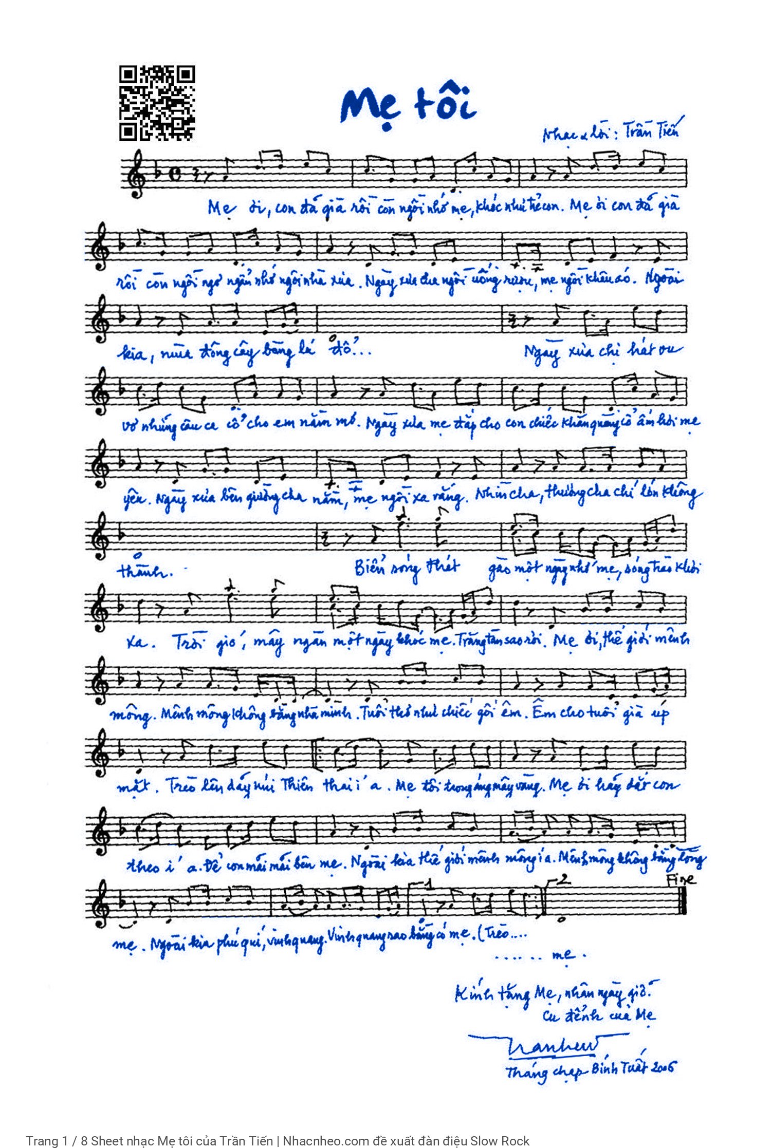 Sheet PDF of Mẹ tôi - Trần Tiến