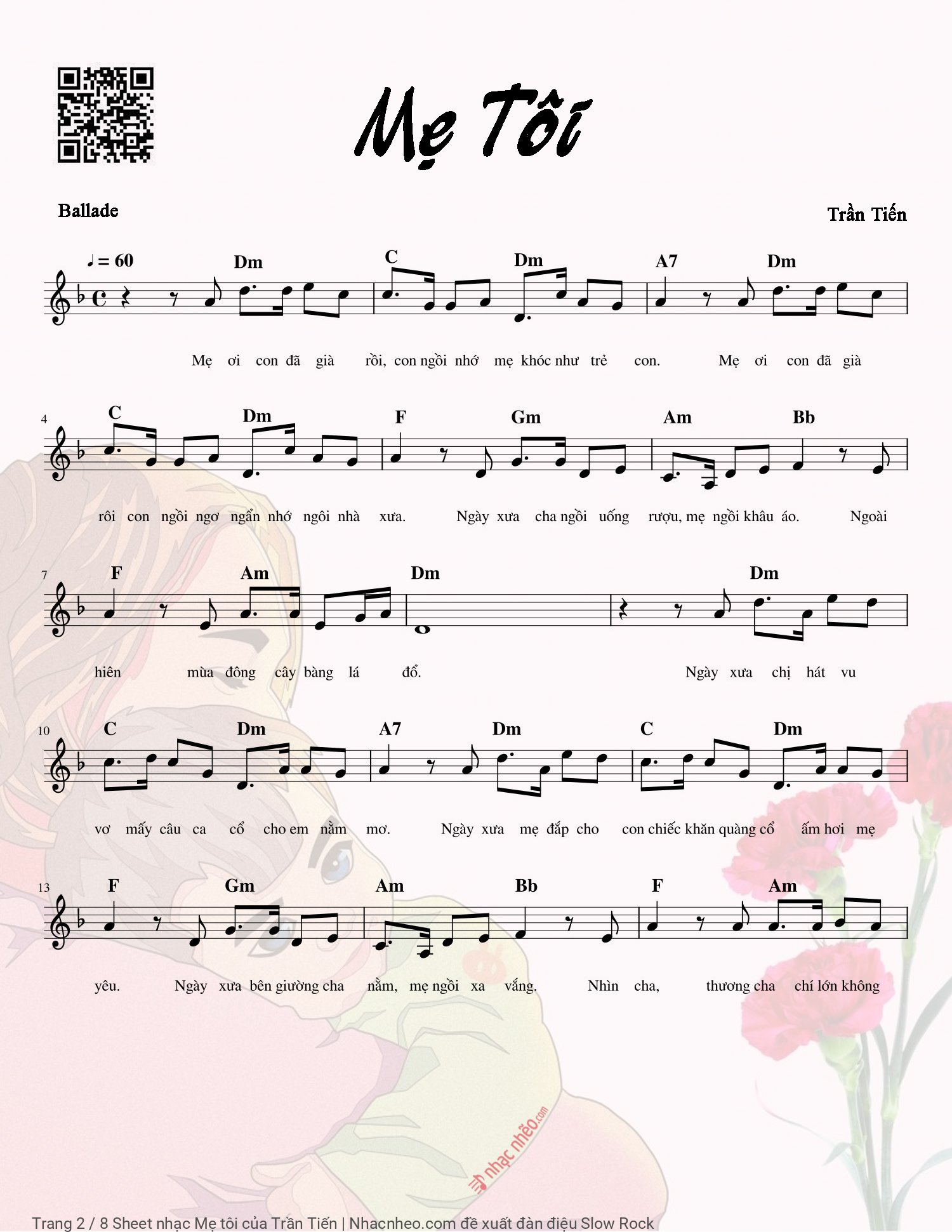 Page 2 of Sheet music PDF Piano Mẹ tôi - Trần Tiến