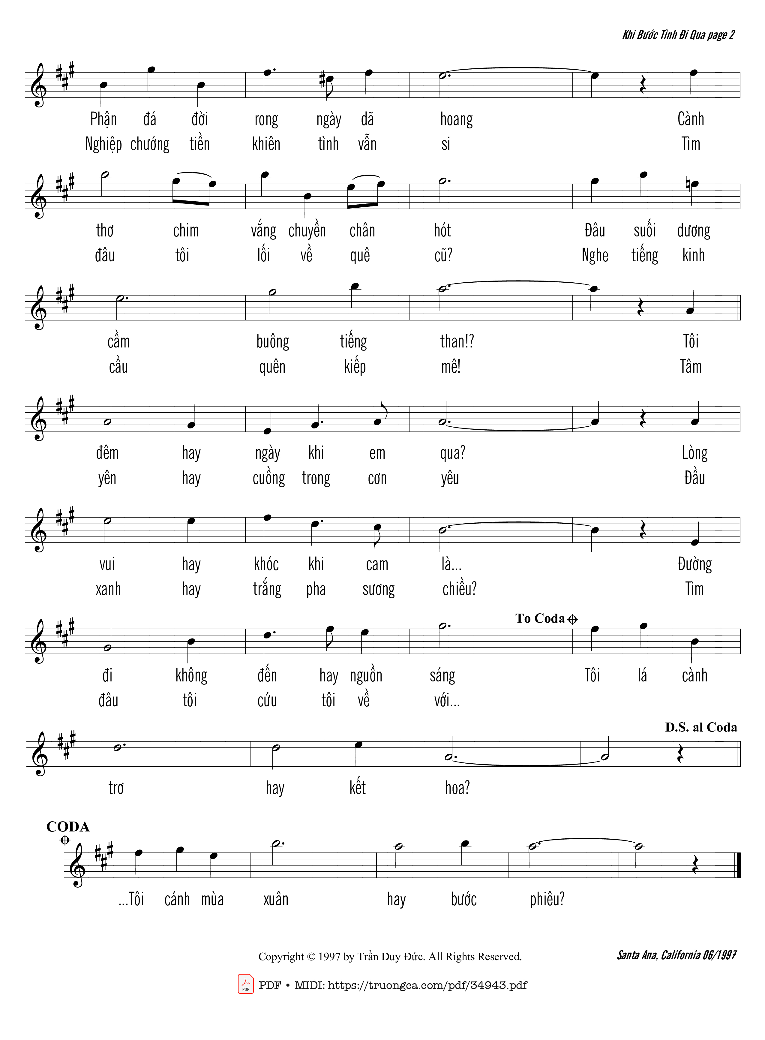 Page 2 of Sheet music PDF Khi bước tình đi qua - Trần Duy Đức