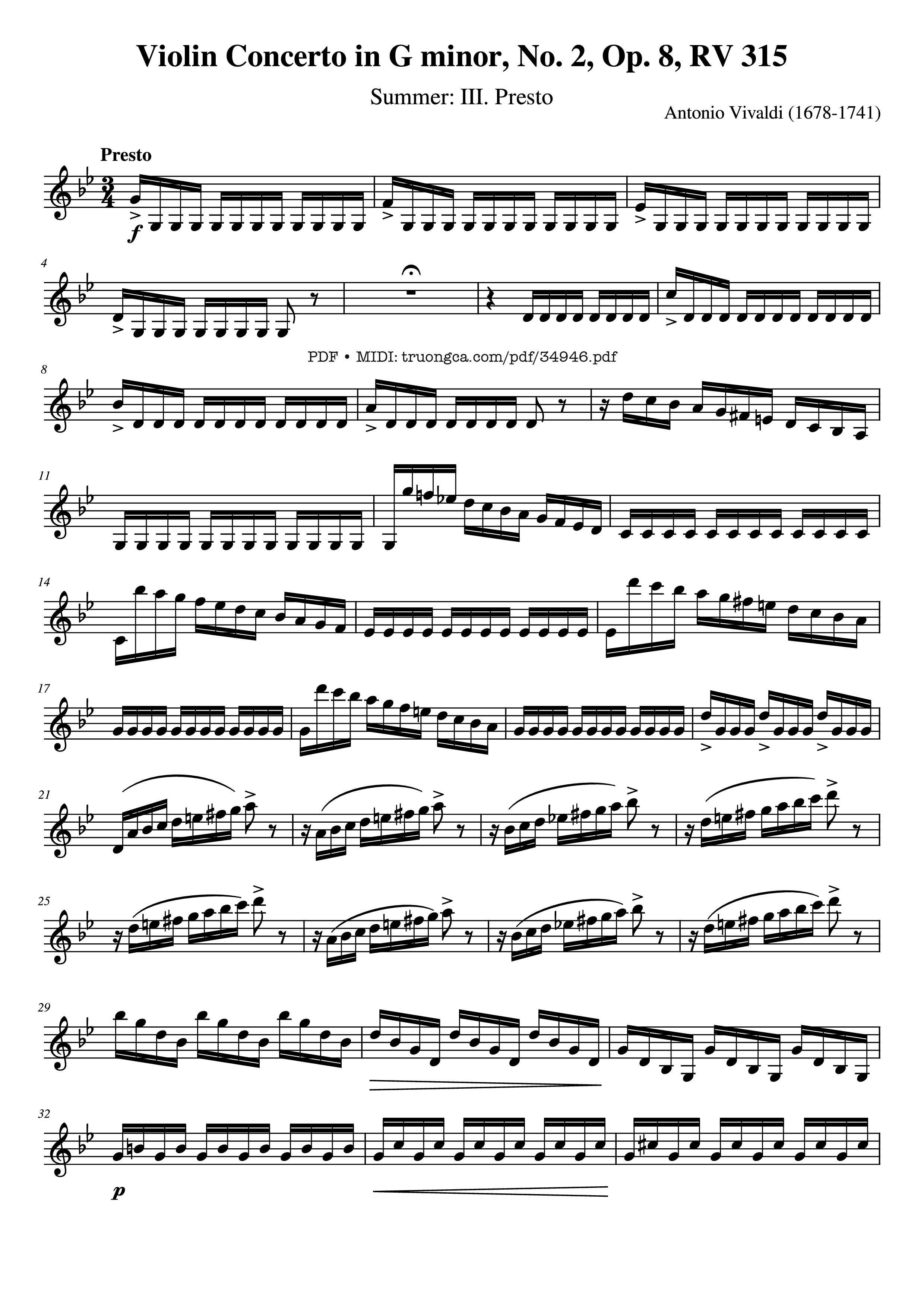 Sheet PDF of Violin Concerto in G minor, No. 2, Op. 8, RV 315