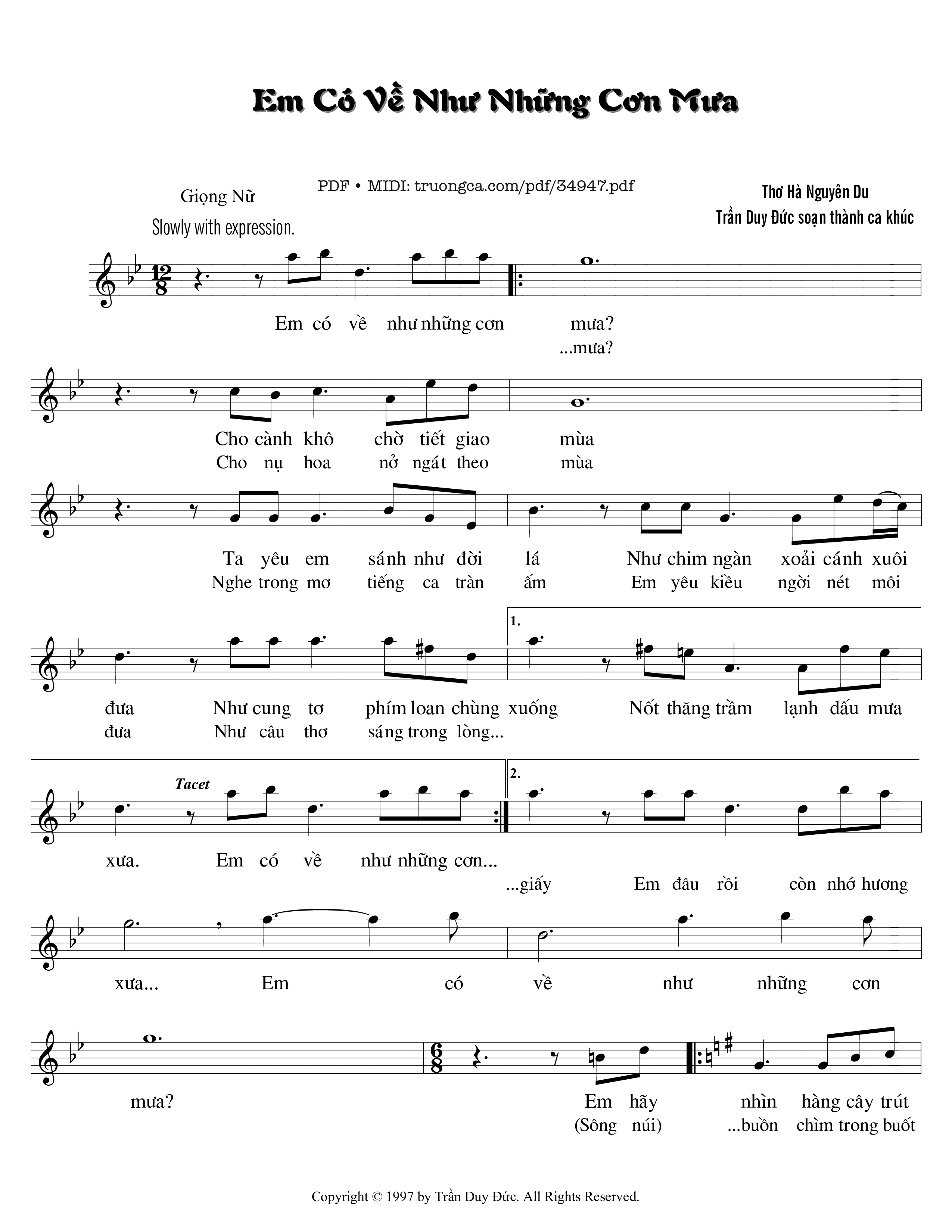 Page 1 of Sheet music PDF Em có về như những cơn mưa - Trần Duy Đức