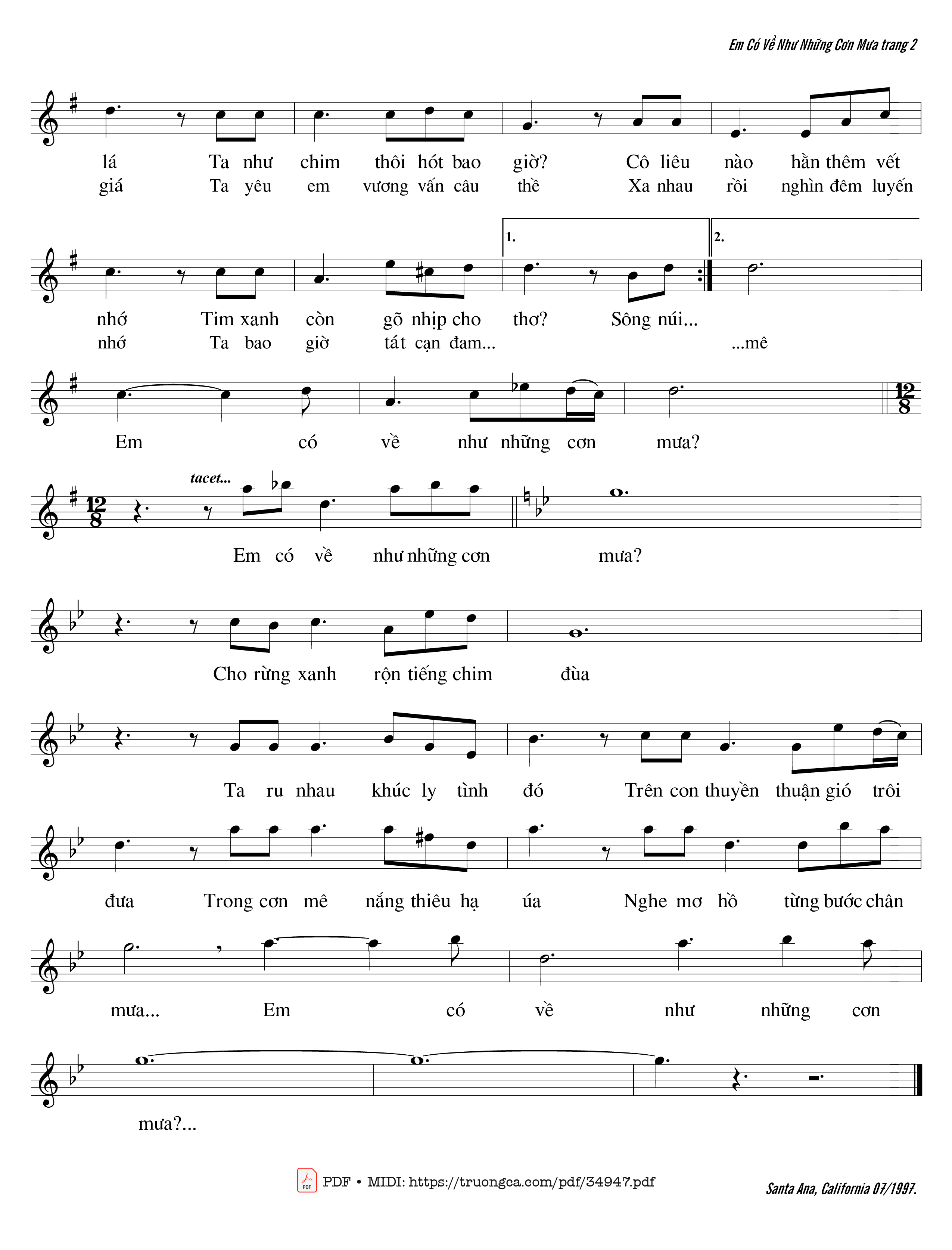 Page 2 of Sheet music PDF Em có về như những cơn mưa - Trần Duy Đức