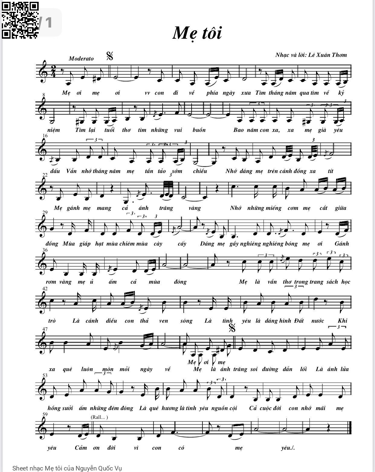 Page 1 of Sheet music PDF Mẹ tôi - Nguyễn Quốc Vụ