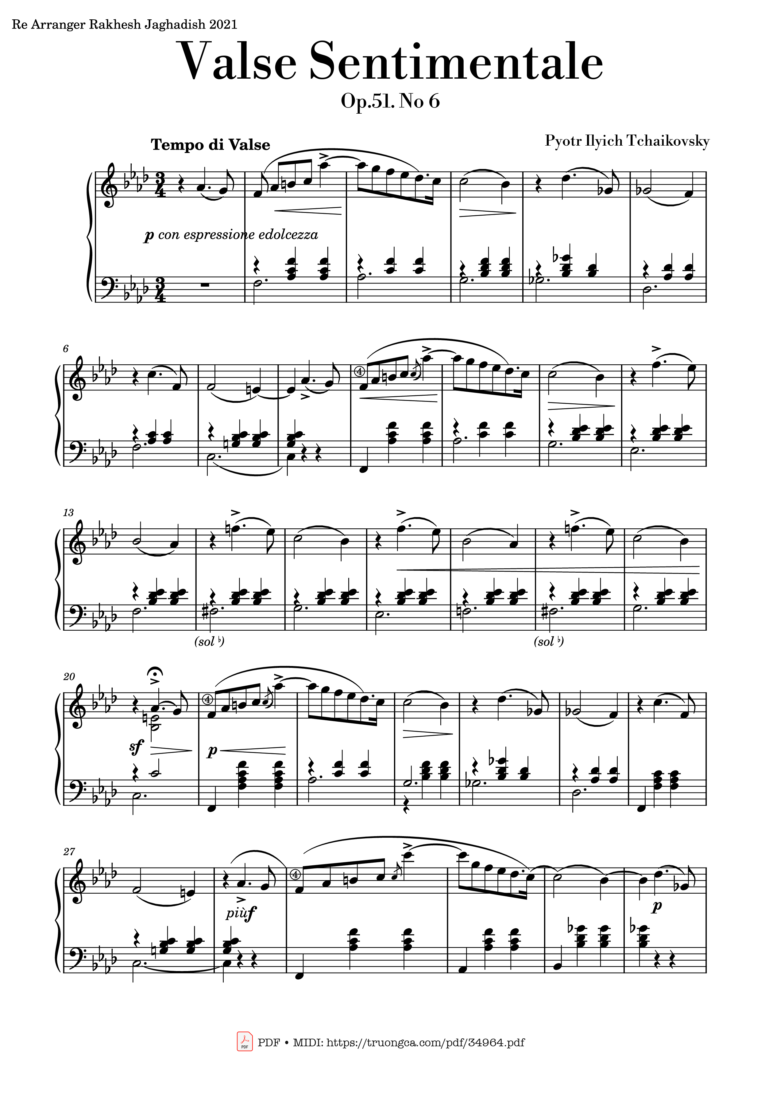 Valse Sentimentale Piano, Tchaikovsky