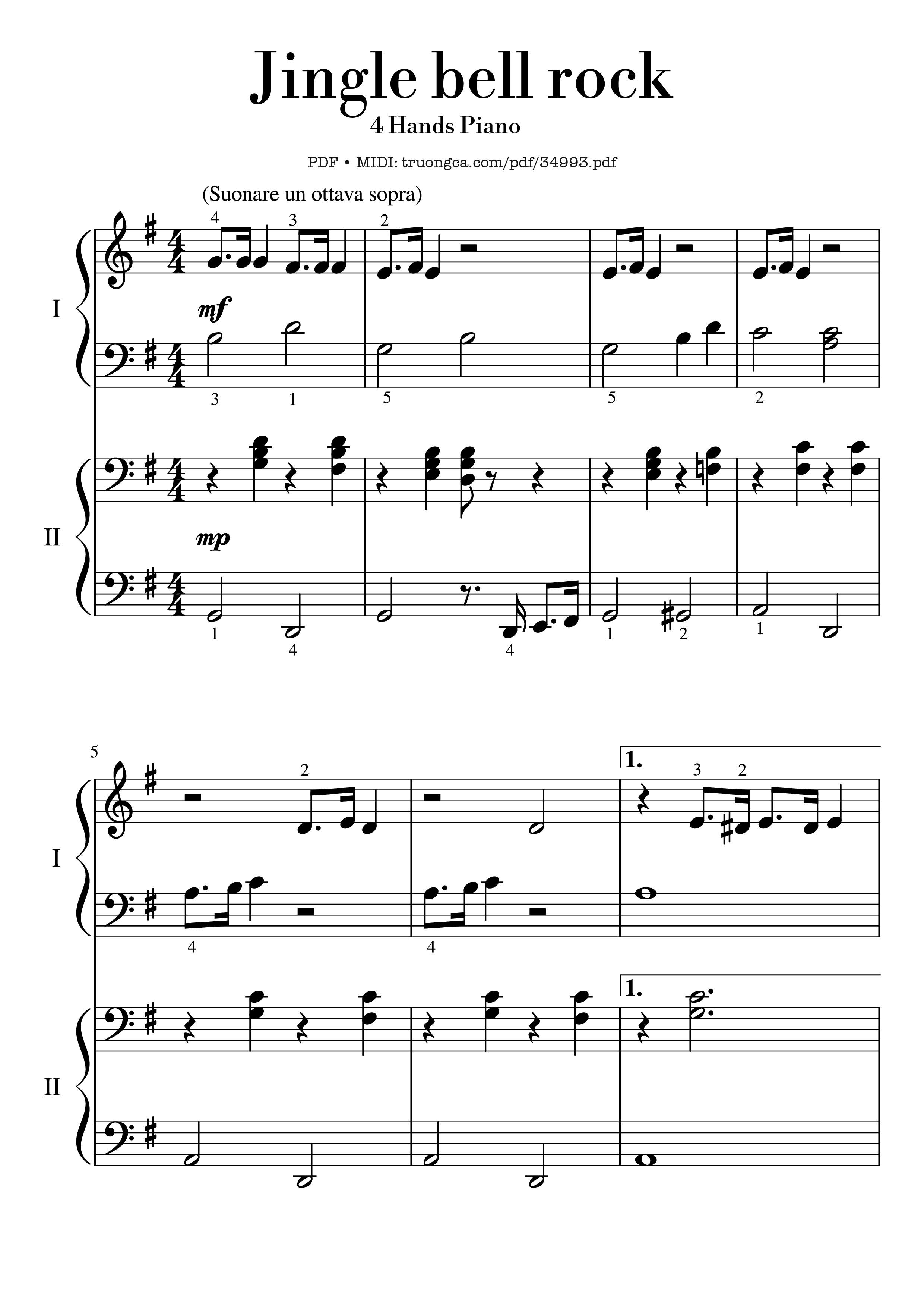 Sheet PDF of Jingle bell rock Piano 4 Hands EASY