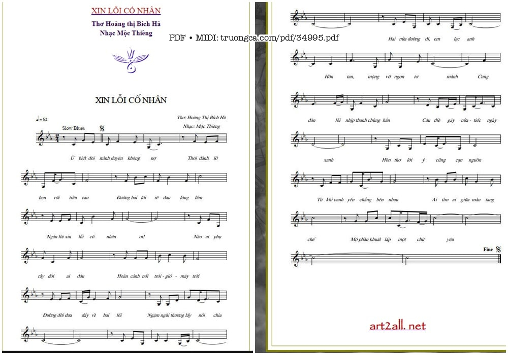 Sheet PDF of Xin lỗi cố nhân