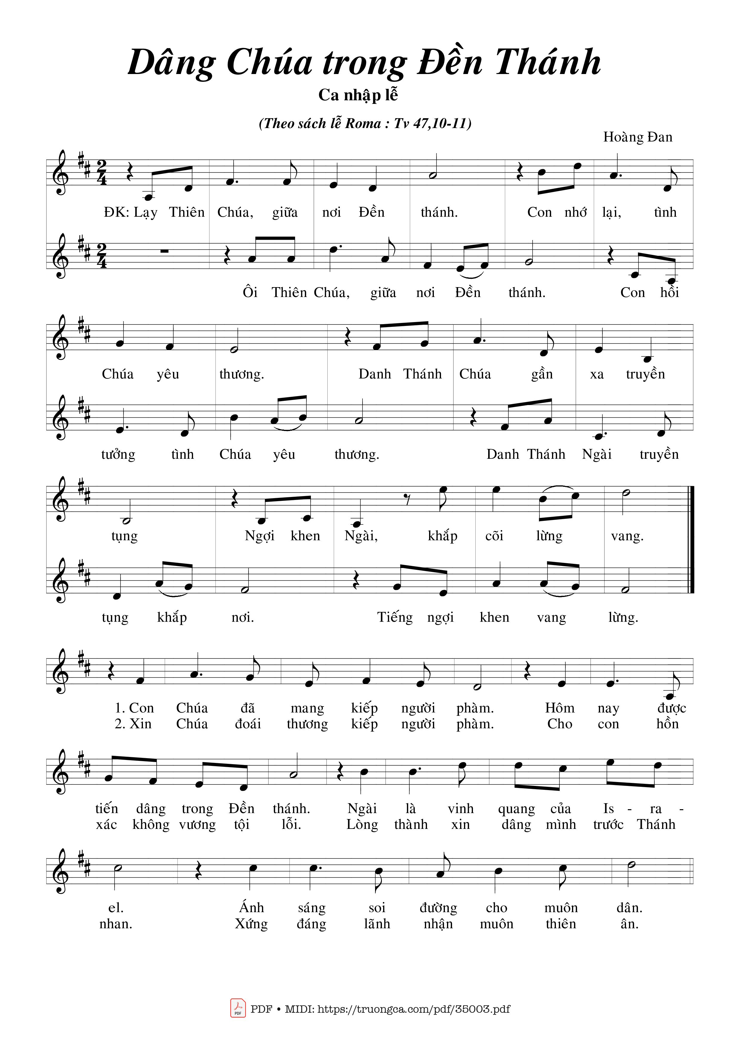 Sheet PDF of Dâng Chúa Trong Đền Thánh