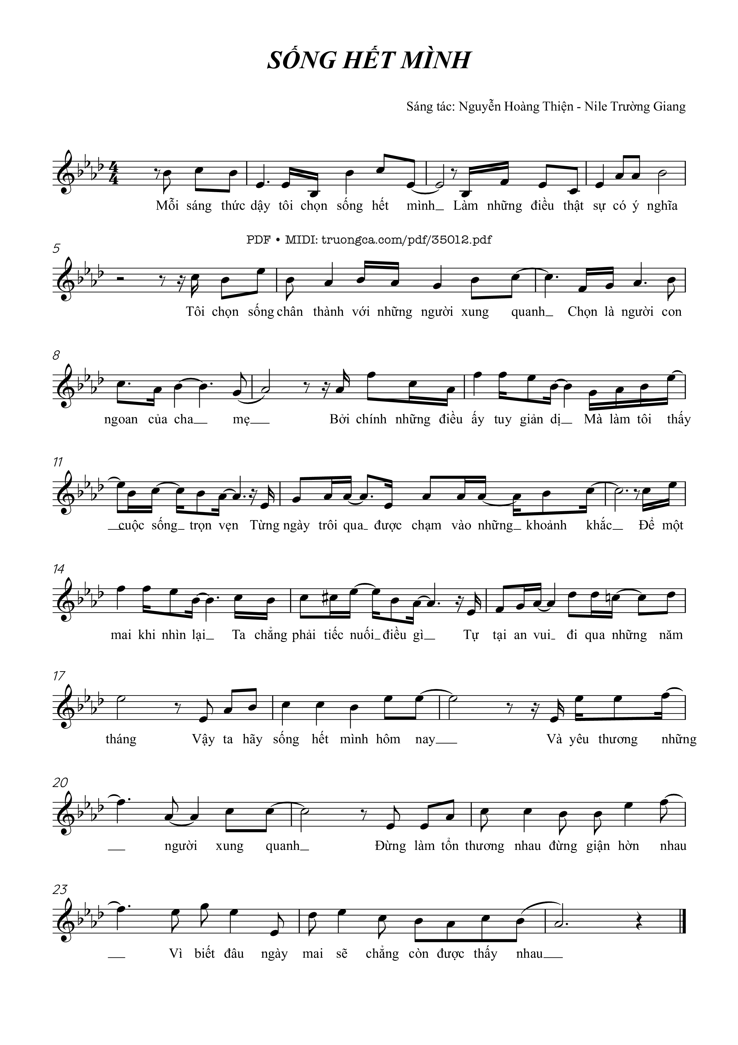 Page 1 of Sheet music PDF Sống hết mình - Adam Hoàng Thiện