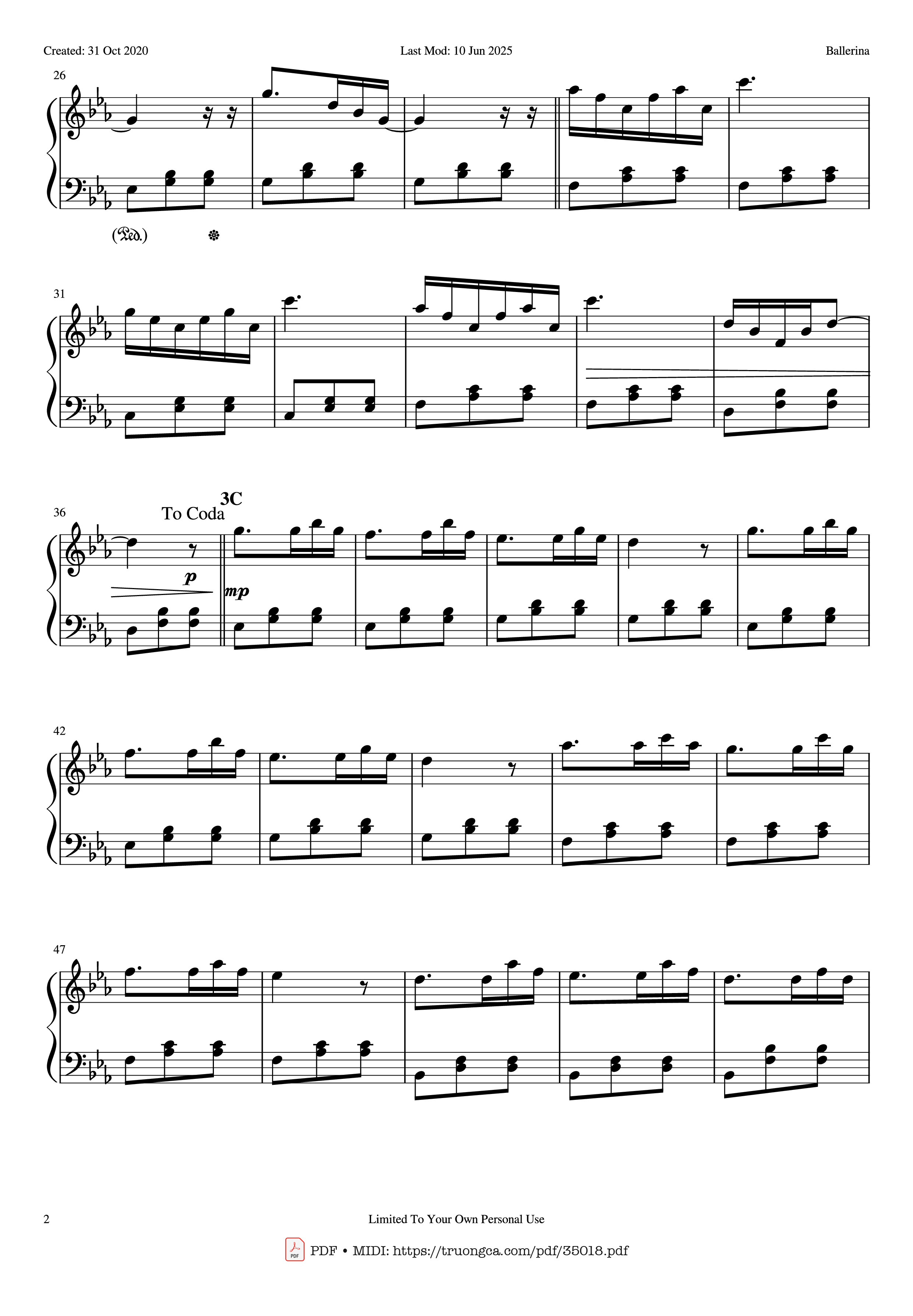 Page 2 of Sheet music PDF Piano Ballerina Piano - Yehezkel Raz