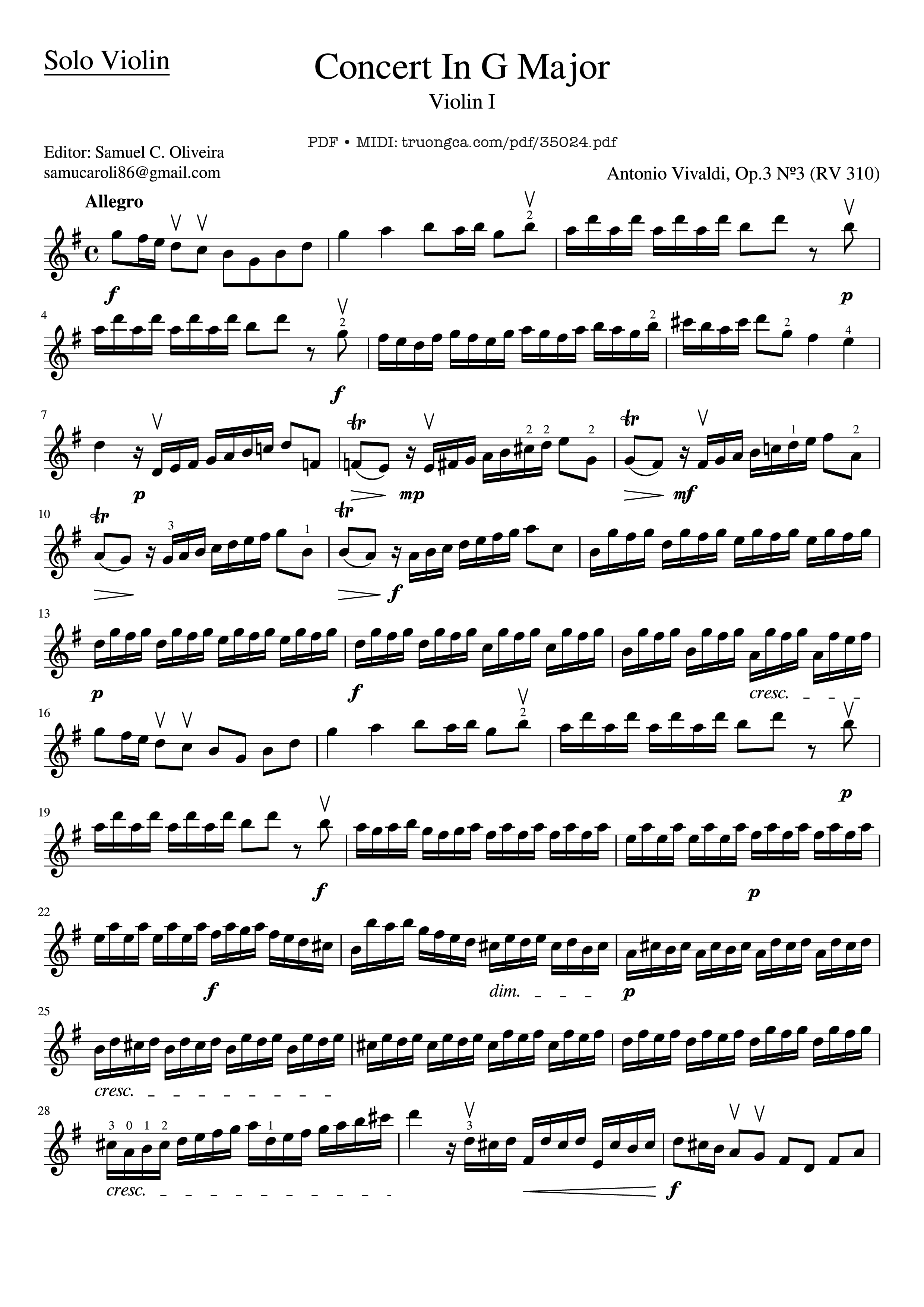 Sheet PDF of Concerto In G Major (RV 310) Violin