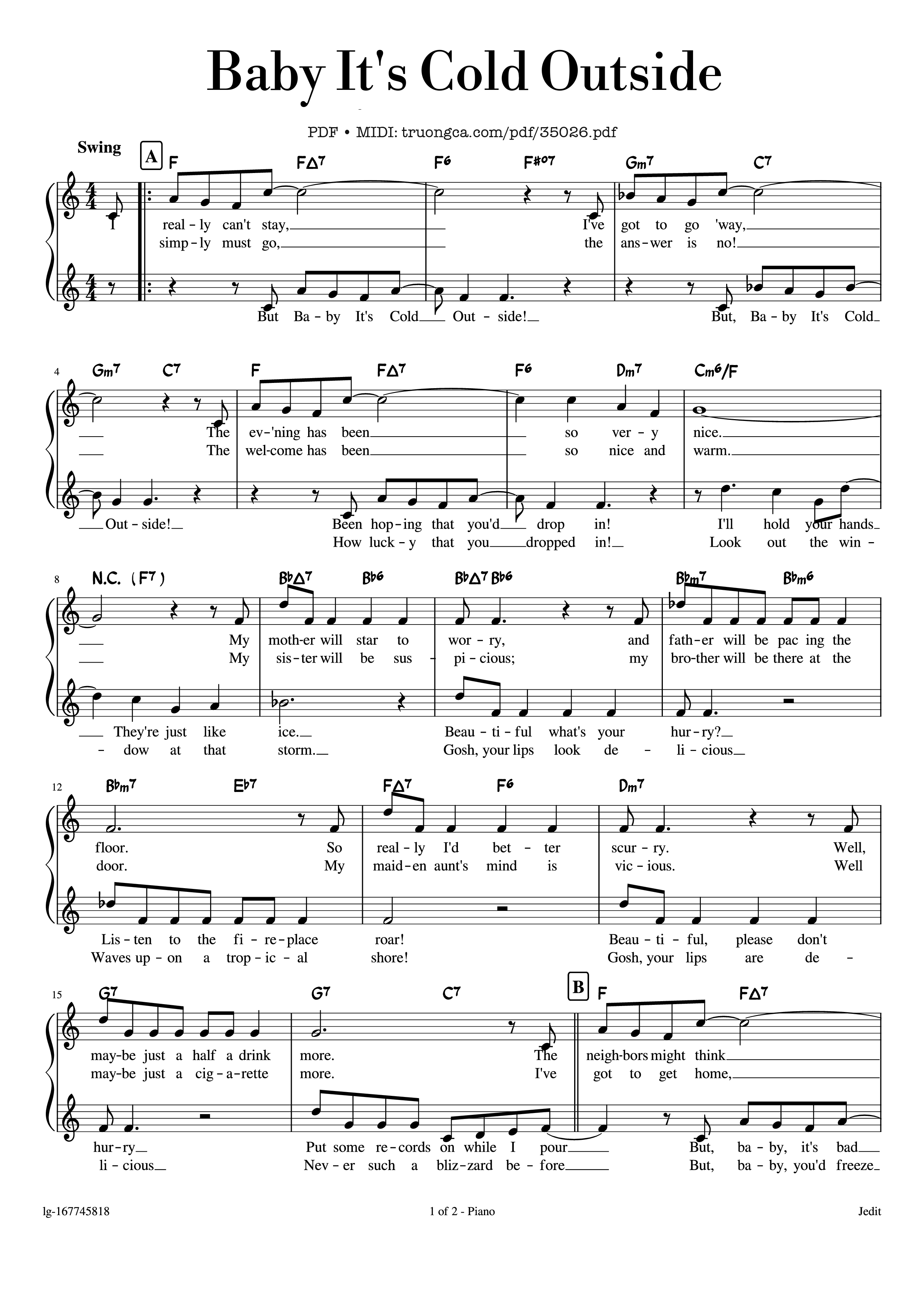 Sheet PDF of Baby It's Cold Outside Piano