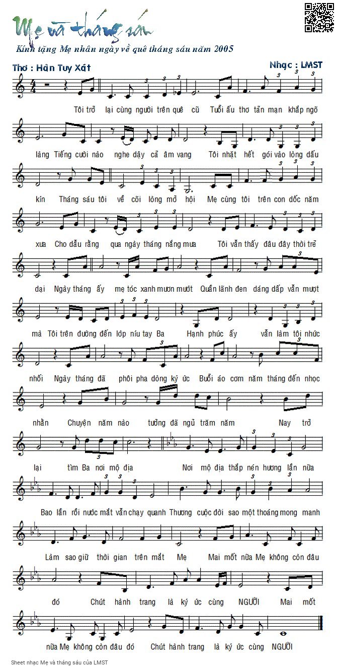 Sheet PDF of Mẹ và tháng sáu