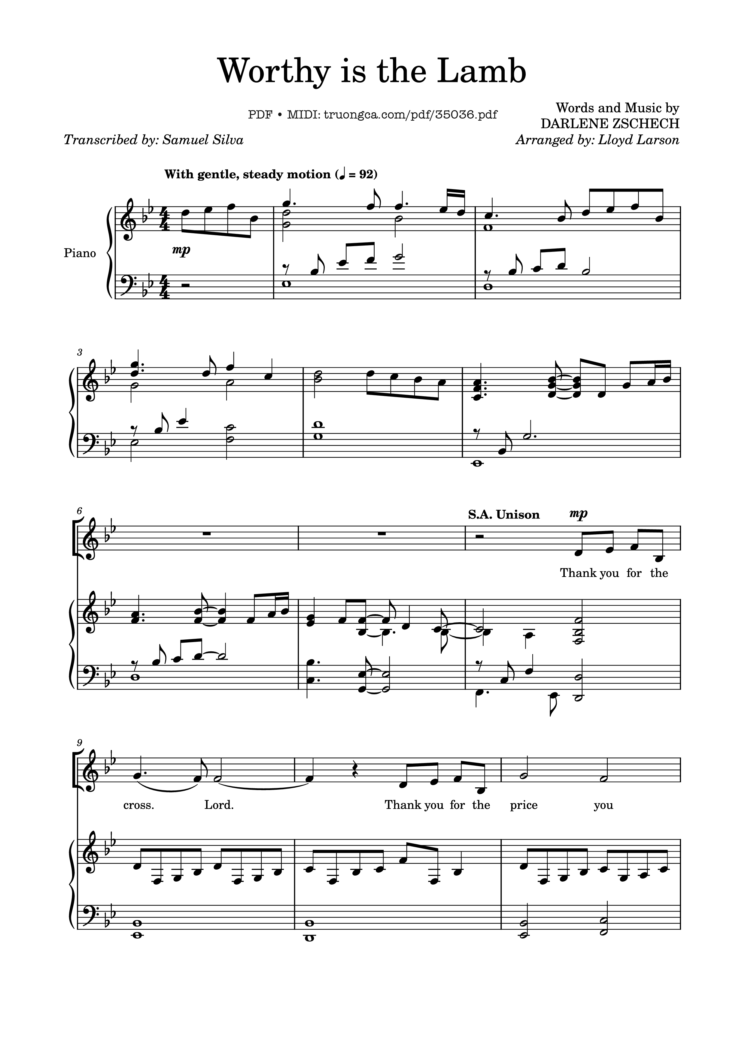 Page 1 of Sheet music PDF Piano Worthy is the Lamb Piano - DARLENE ZSCHECH