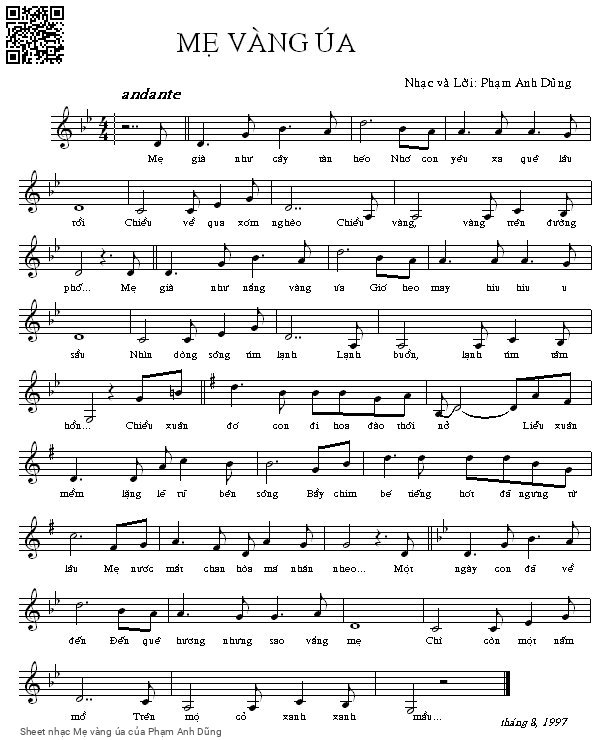 Page 1 of Sheet music PDF Mẹ vàng úa - Phạm Anh Dũng