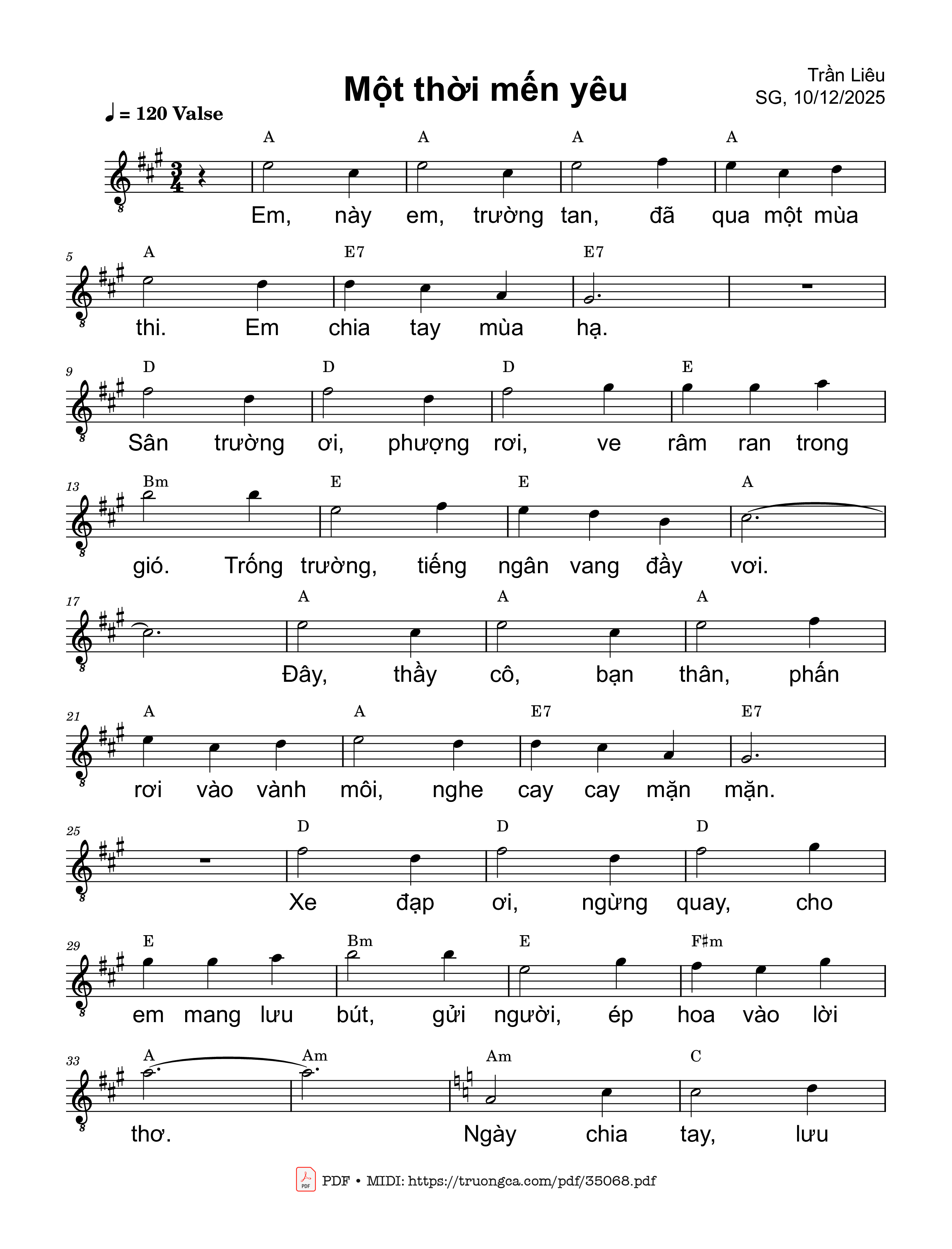 Sheet PDF of Một thời mến yêu