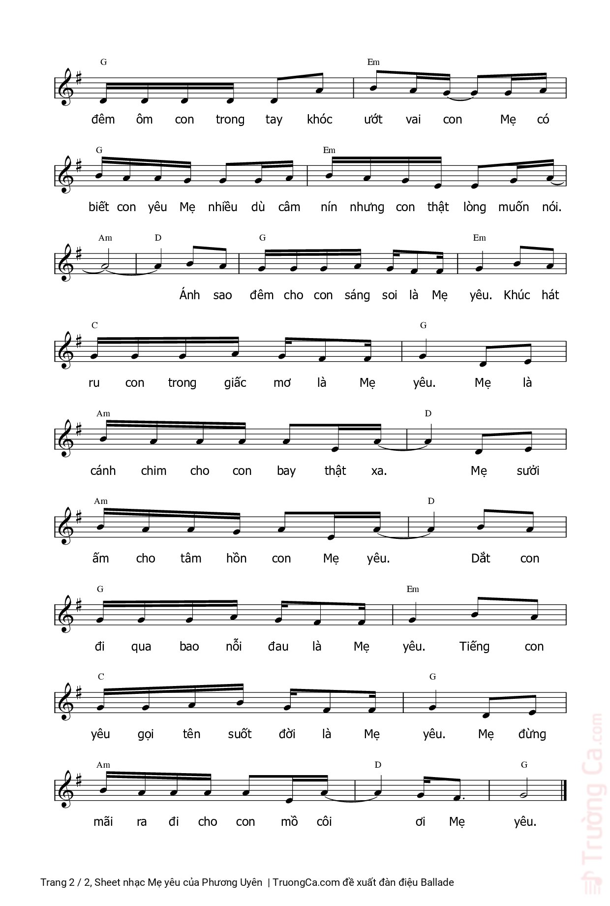Page 2 of Sheet music PDF Mẹ yêu - Phương Uyên