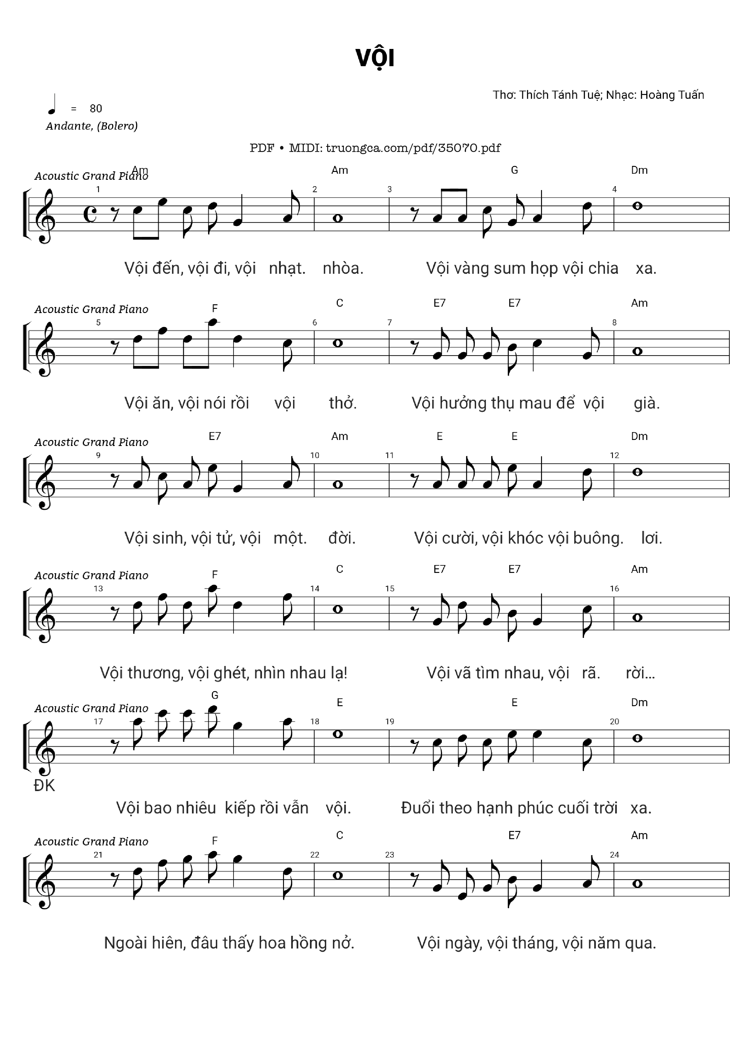 Sheet PDF of Vội - Hoàng Tuấn