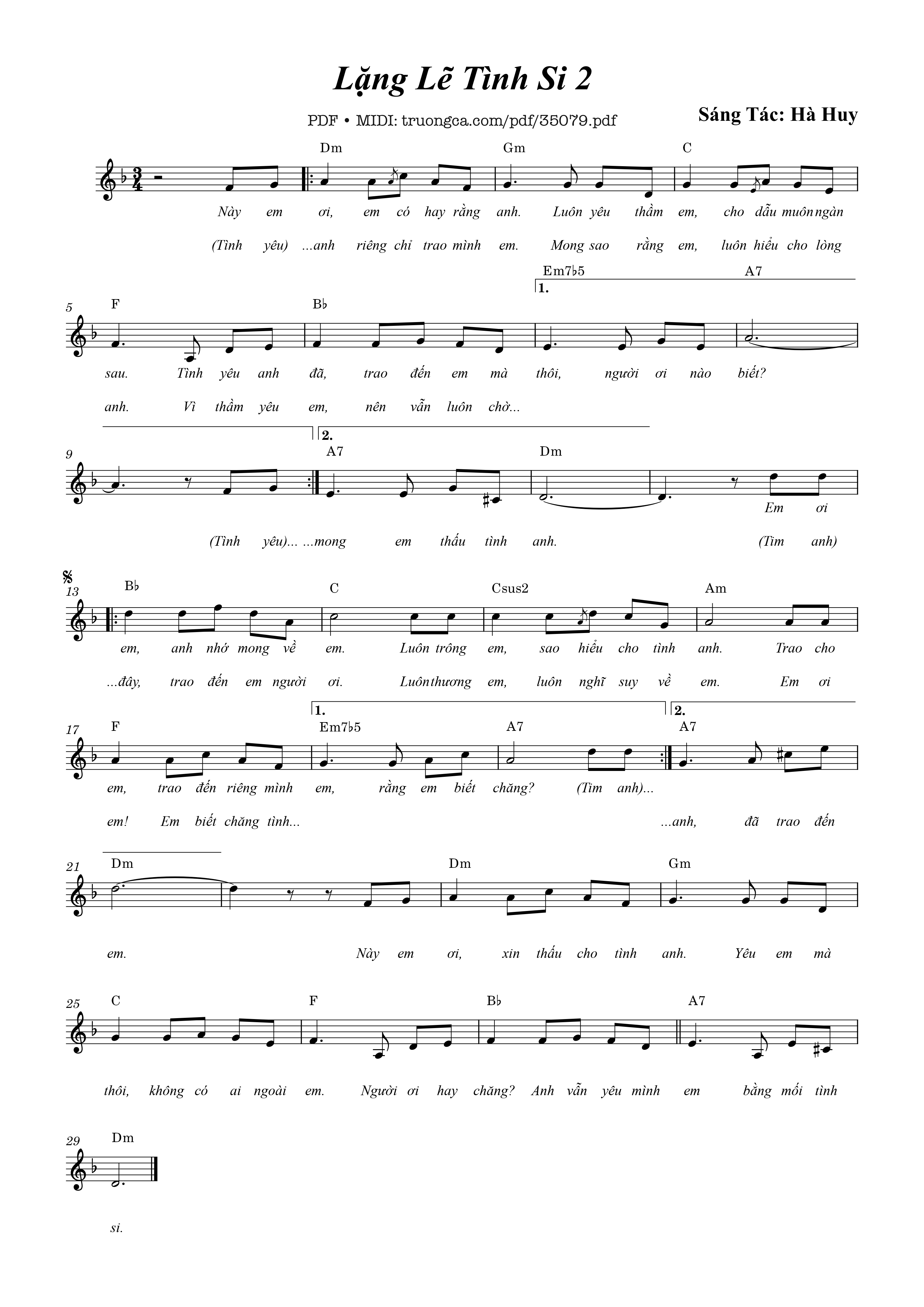 Page 1 of Sheet music PDF Lặng lẽ tình si 2 - Hà Huy