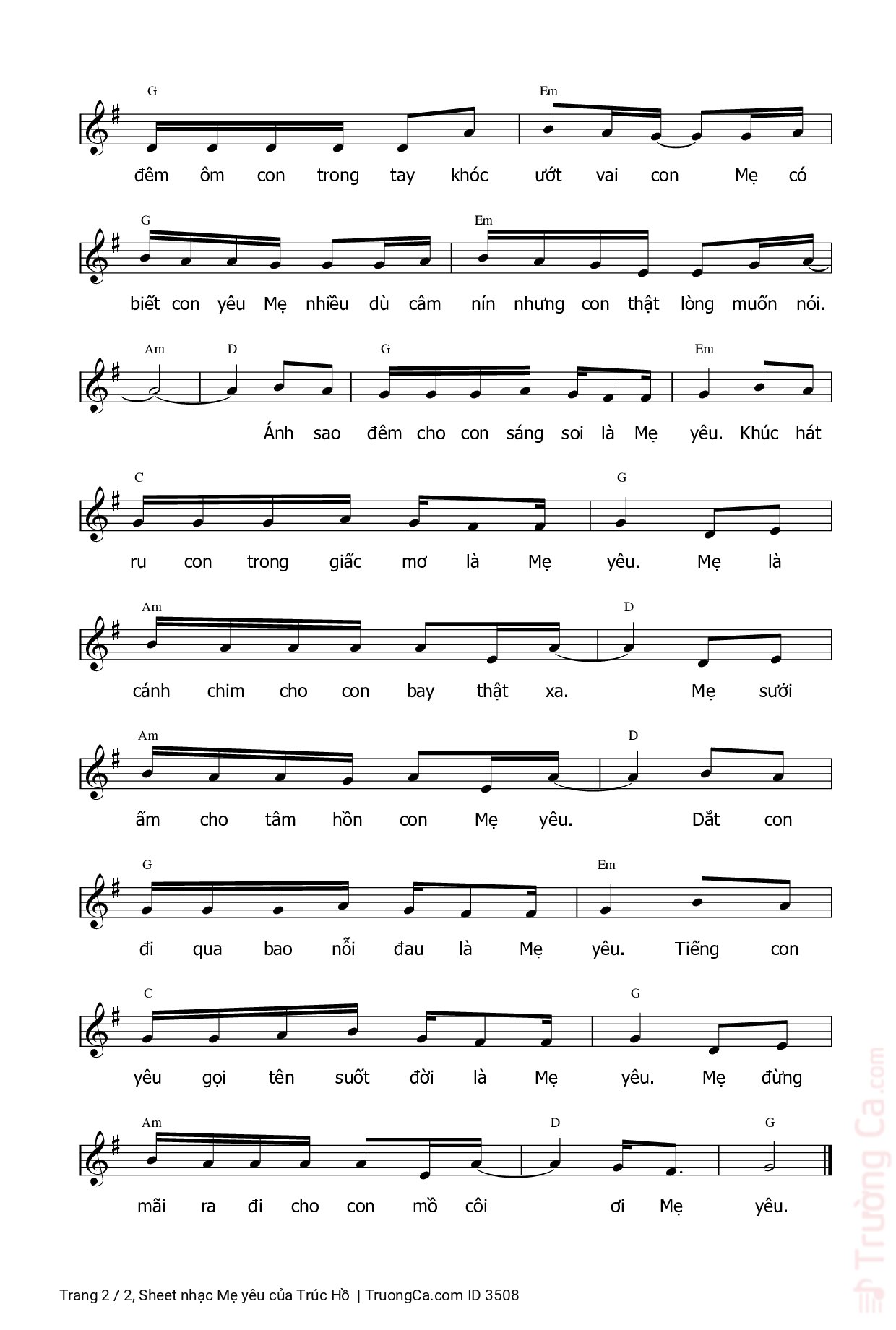 Page 2 of Sheet music PDF Mẹ yêu - Trúc Hồ