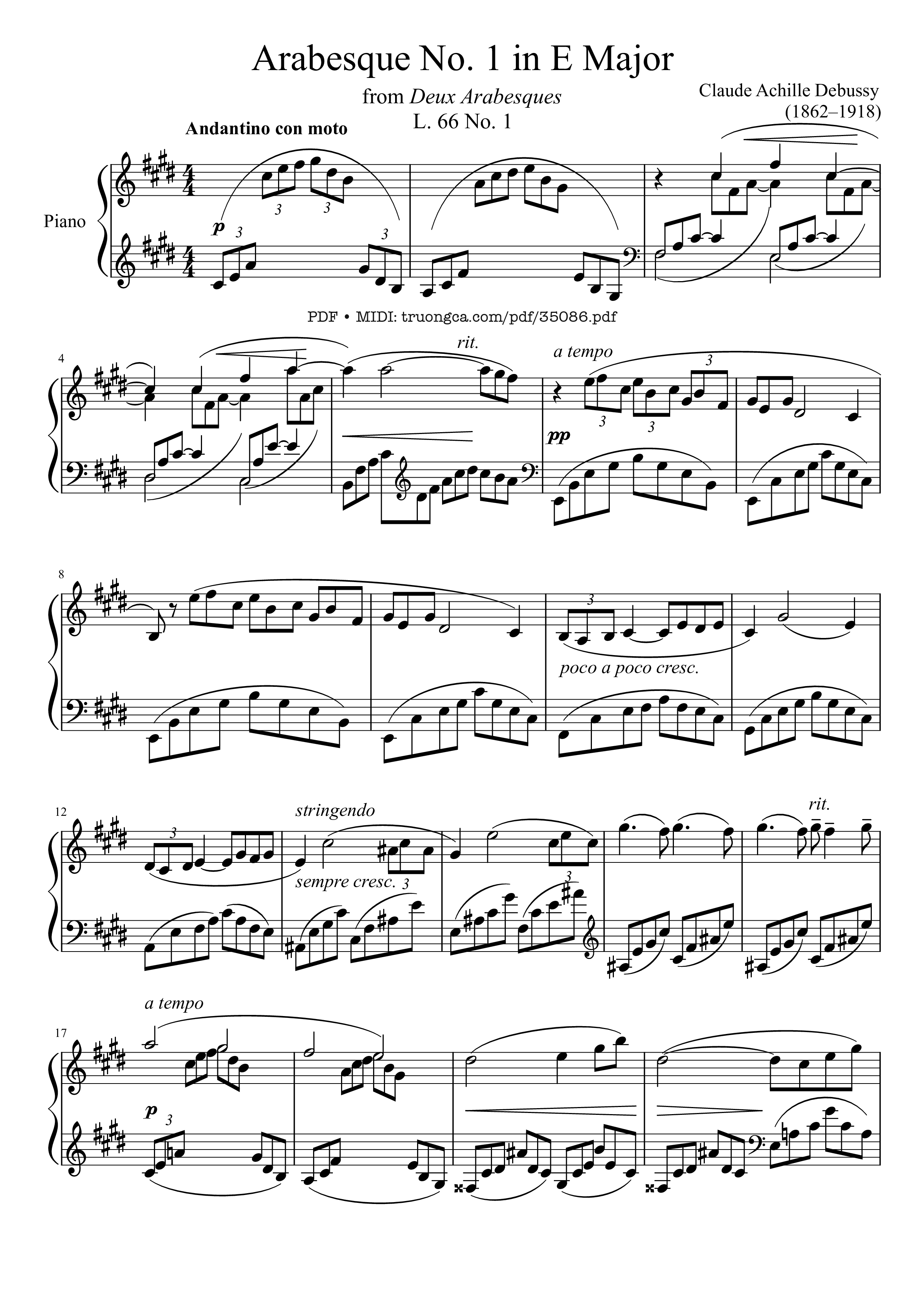 Sheet PDF of Arabesque L. 66 No. 1 in E Major