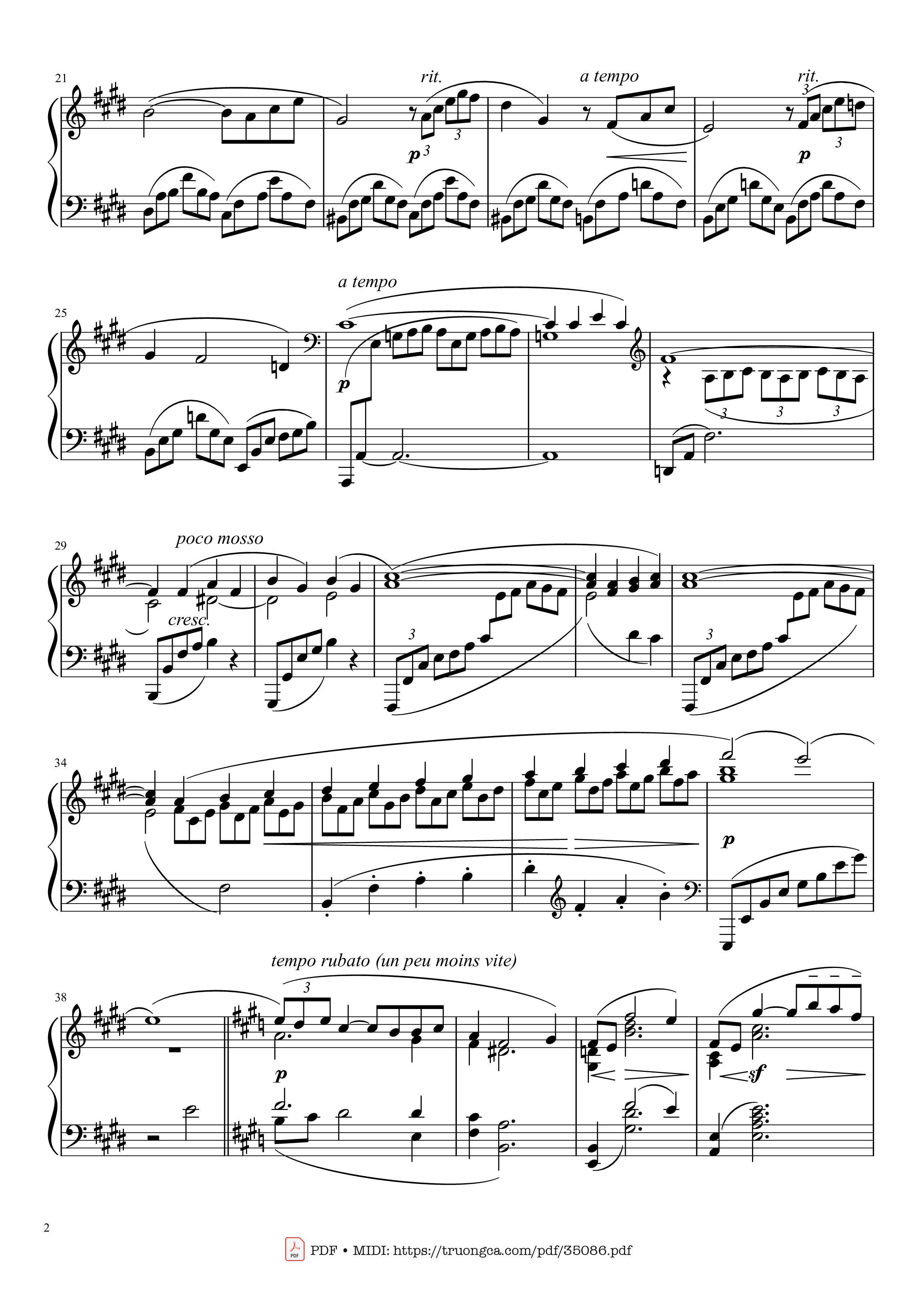 Page 2 of Sheet music PDF Arabesque L. 66 No. 1 in E Major - Claude Achille Debussy