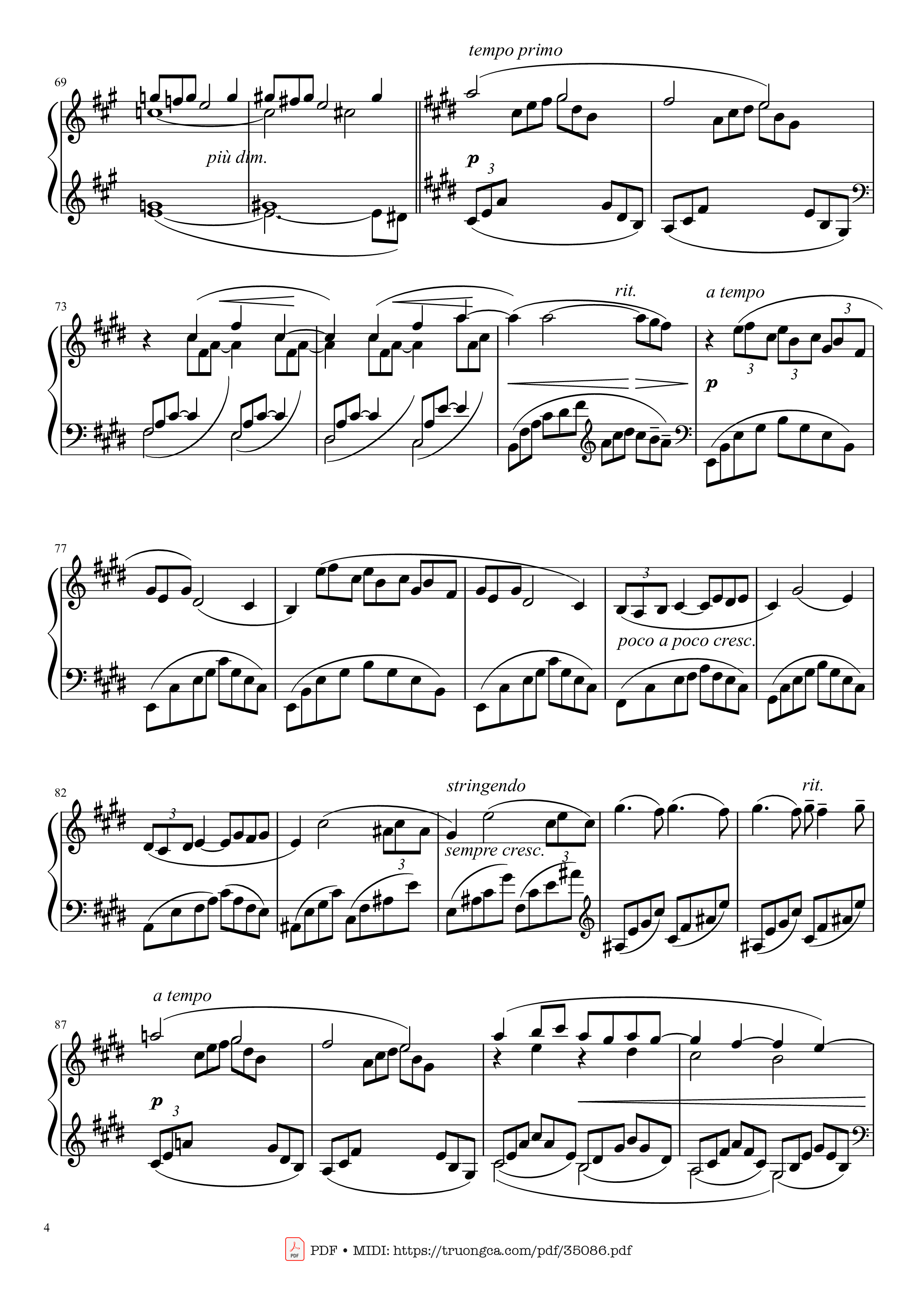 Page 4 of Sheet music PDF Arabesque L. 66 No. 1 in E Major - Claude Achille Debussy