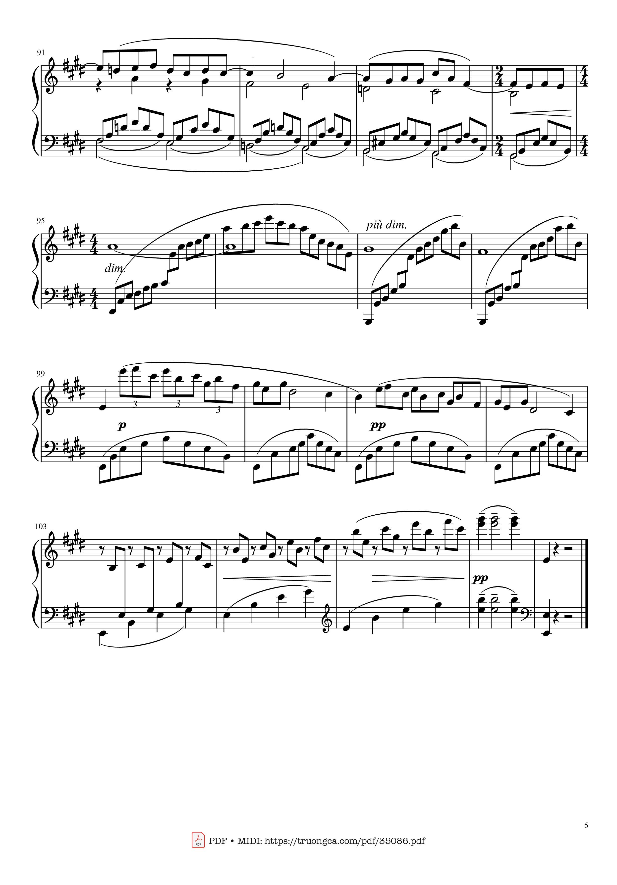 Page 5 of Sheet music PDF Arabesque L. 66 No. 1 in E Major - Claude Achille Debussy
