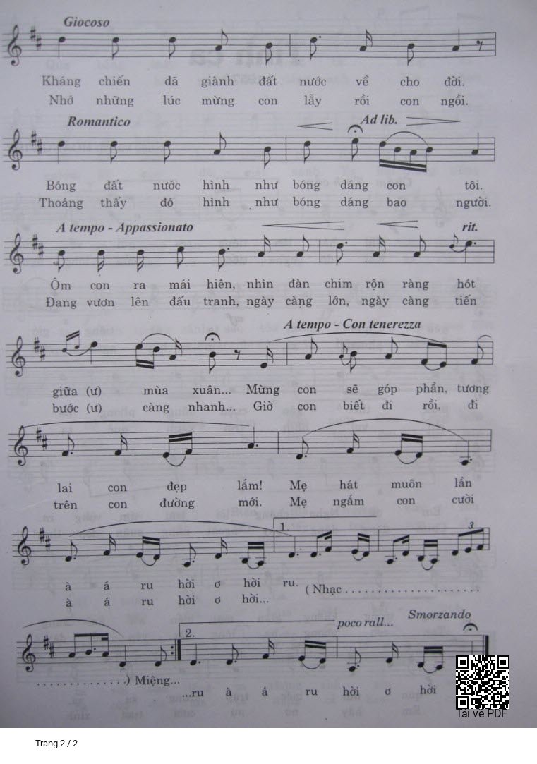 Page 2 of Sheet music PDF Mẹ yêu con - Nguyễn Văn Tý