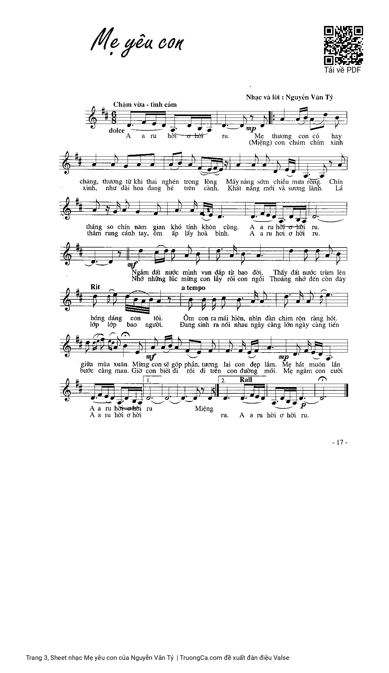 Page 3 of Sheet music PDF Mẹ yêu con - Nguyễn Văn Tý