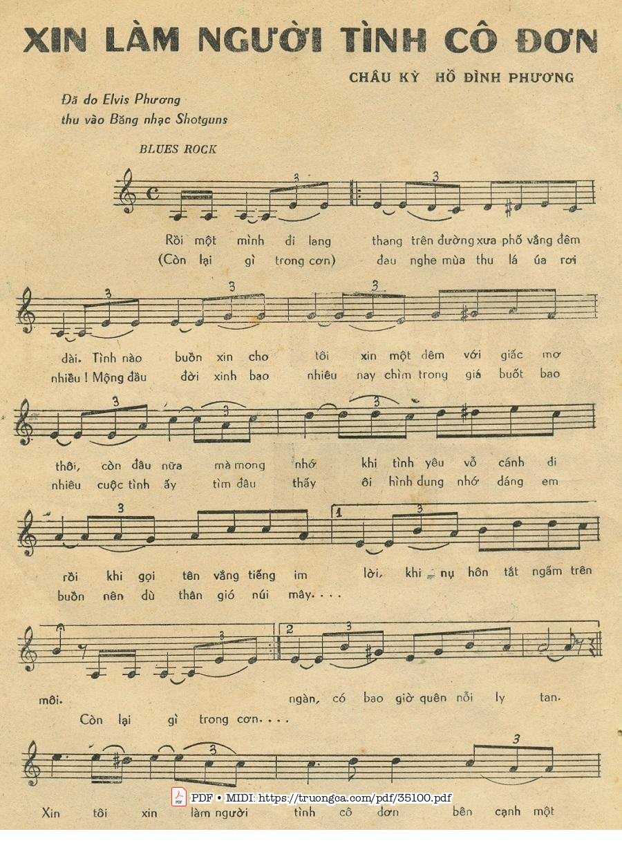 Sheet PDF of Xin làm người tình cô đơn