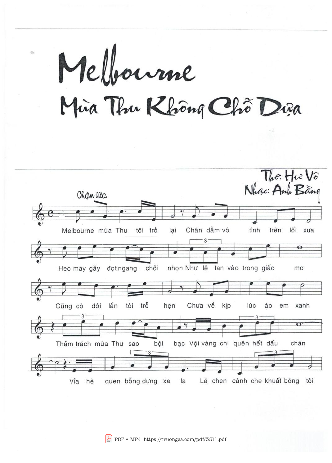 Sheet PDF of Melbourne mùa thu không chỗ dựa