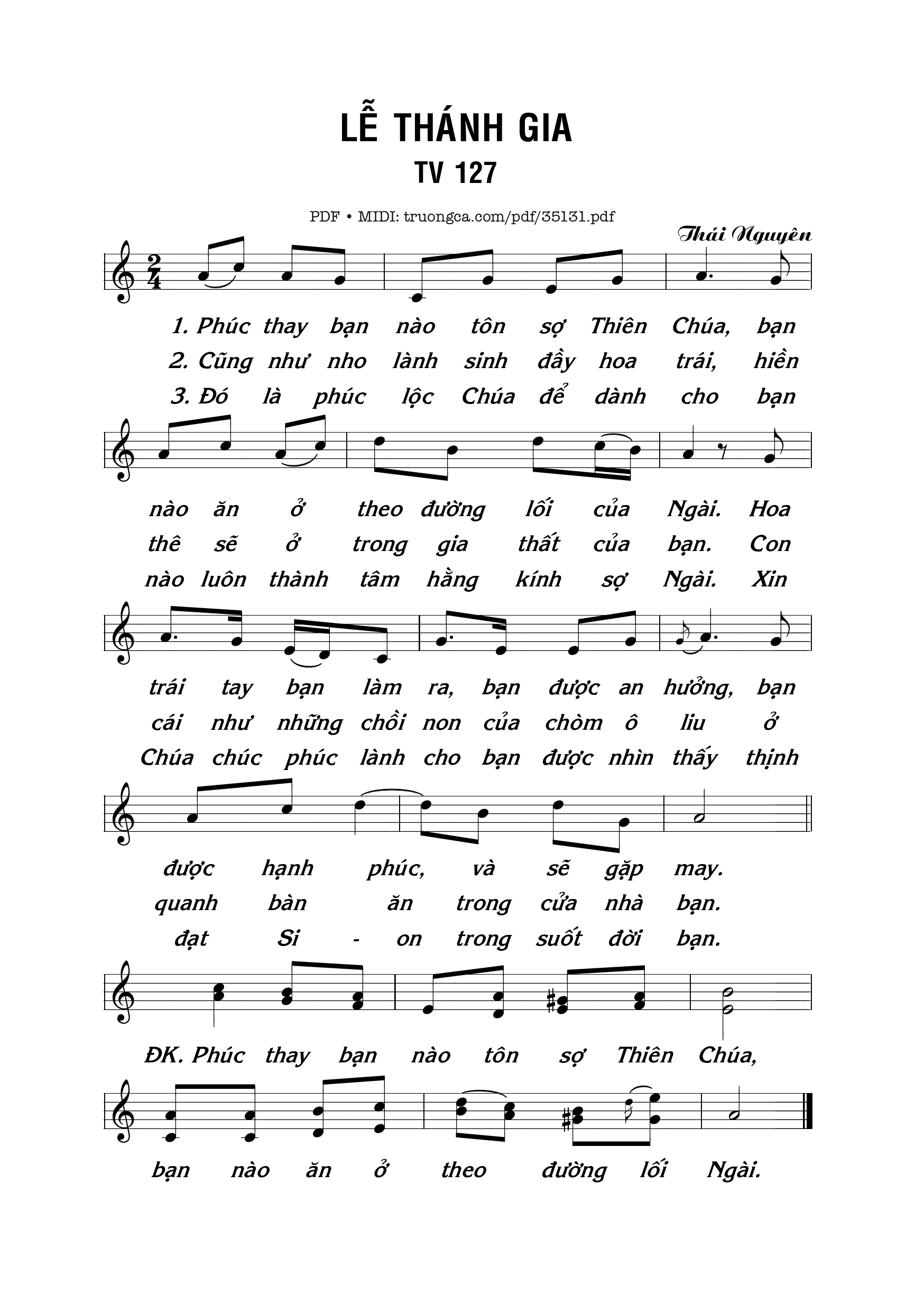 Page 1 of Sheet music PDF Thánh Vịnh 127, Lễ Thánh Gia Thất - Thái Nguyên