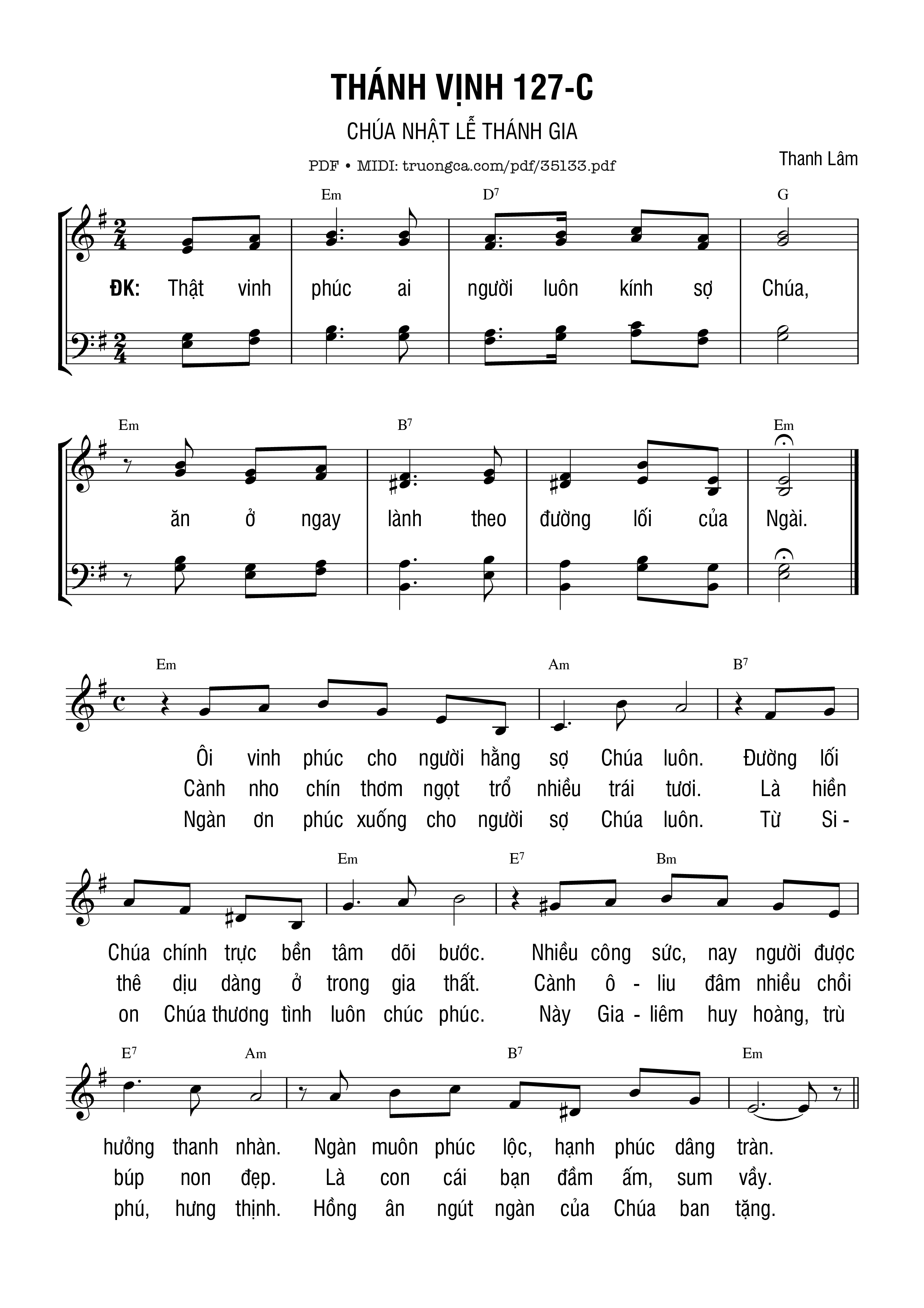 Page 1 of Sheet music PDF Thánh Vịnh 127, Lễ Thánh Gia Thất - Thanh Lâm