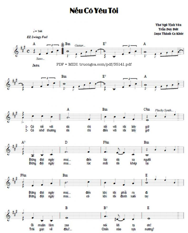 Page 1 of Sheet music PDF Nếu Có Yêu Tôi - Ngô Tịnh Yên
