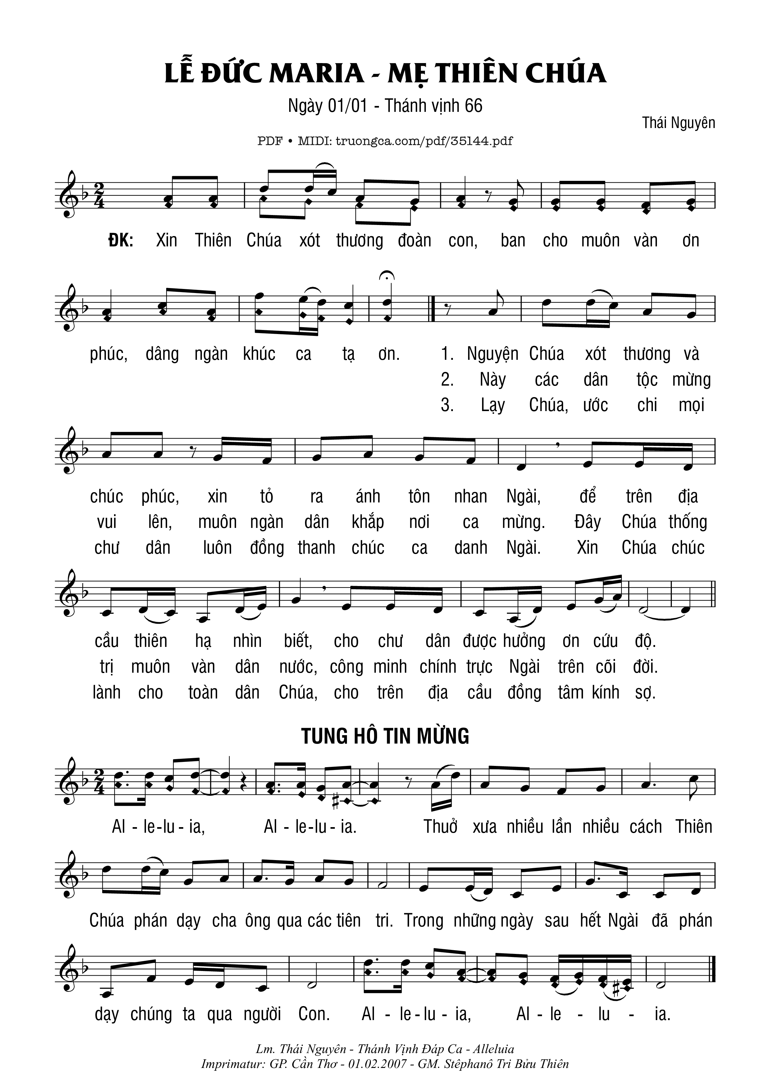 Page 1 of Sheet music PDF Thánh Vịnh 66, Lễ Đức Maria Mẹ Thiên Chúa - Thái Nguyên