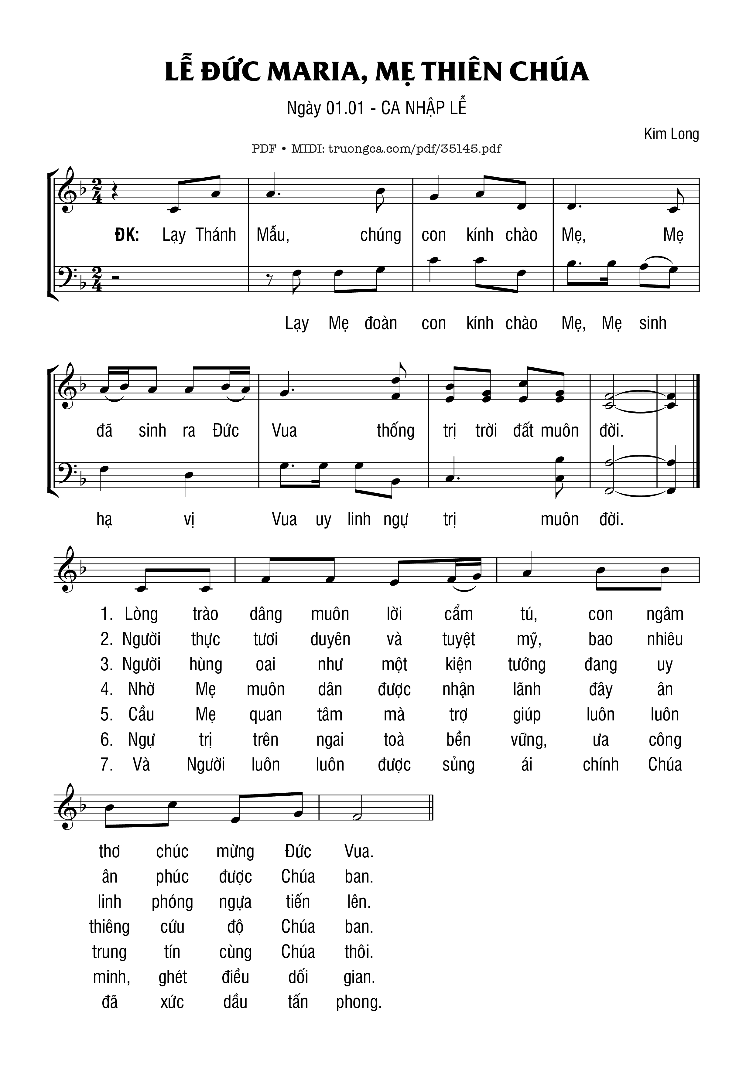 Page 1 of Sheet music PDF Nhập Lễ - Đức Maria Mẹ Thiên Chúa - Kim Long