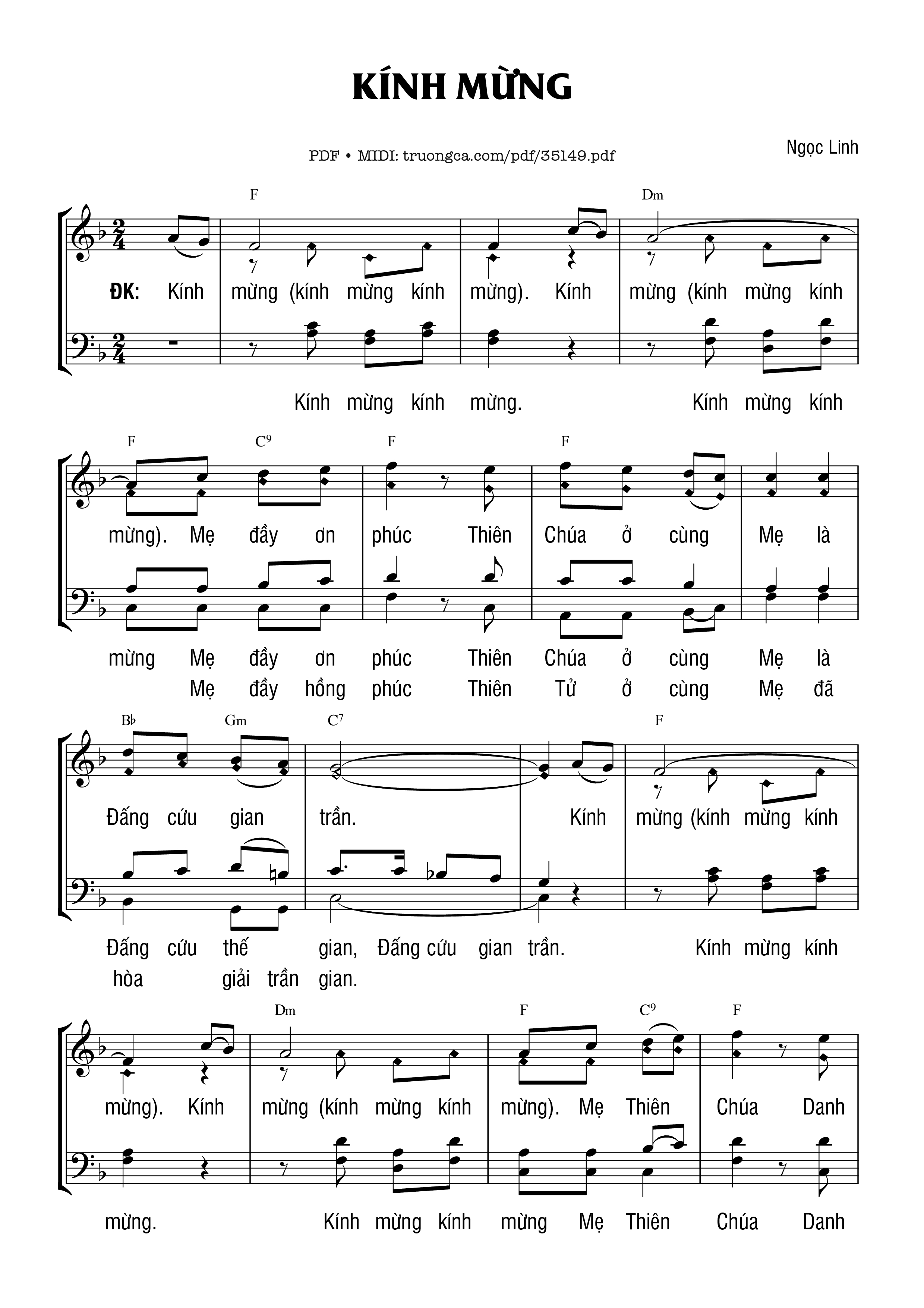Page 1 of Sheet music PDF Kính Mừng - Ngọc Linh