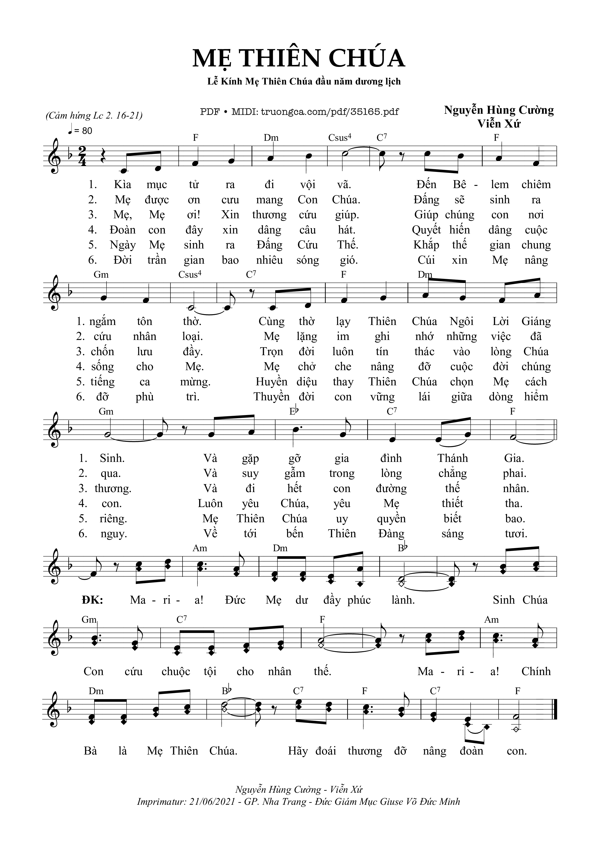 Page 1 of Sheet music PDF Mẹ Thiên Chúa - Nguyễn Hùng Cường &Amp; Viễn Xứ