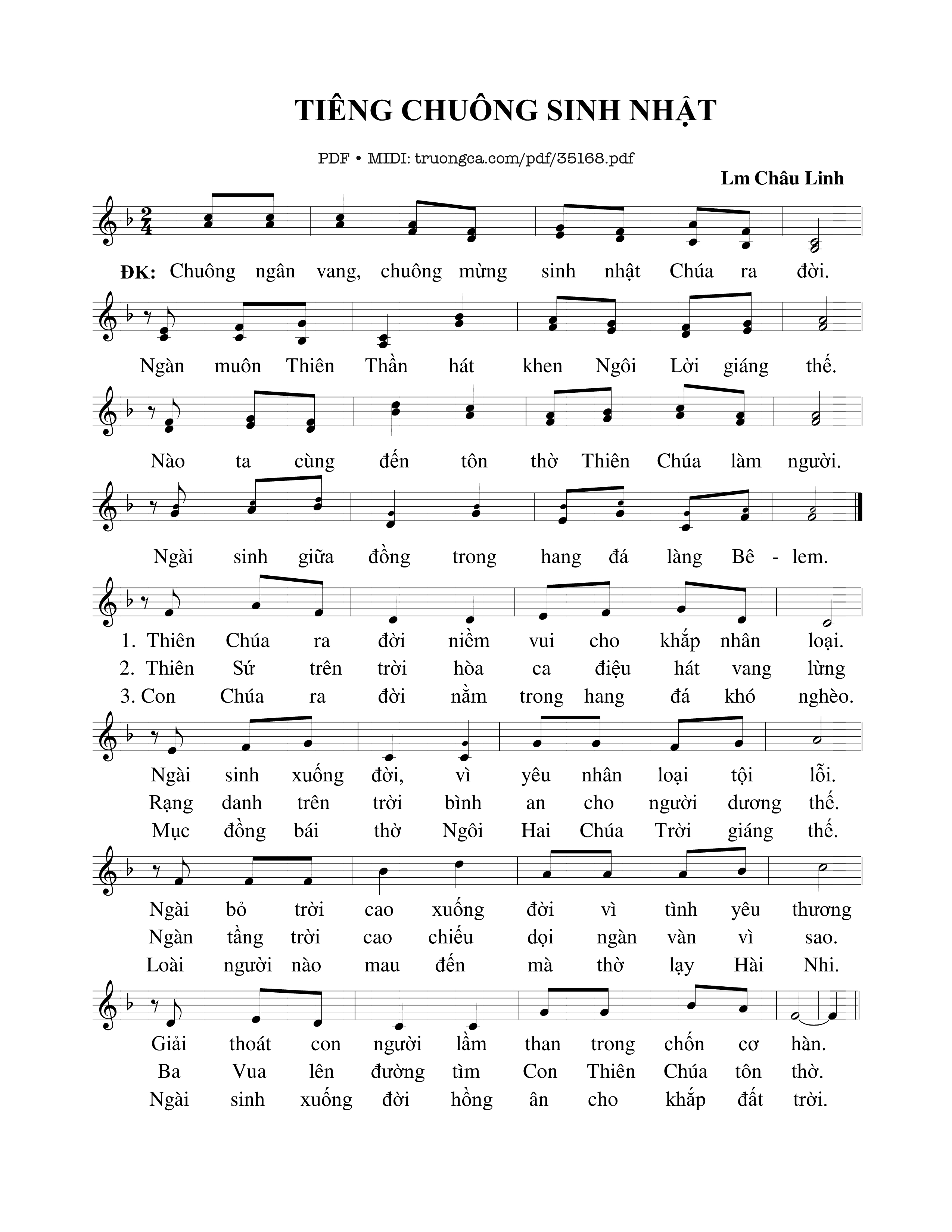 Page 1 of Sheet music PDF Tiếng Chuông Sinh Nhật - Châu Linh