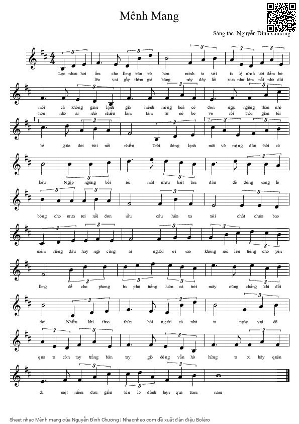 Page 1 of Sheet music PDF Mênh mang - Nguyễn Đình Chương