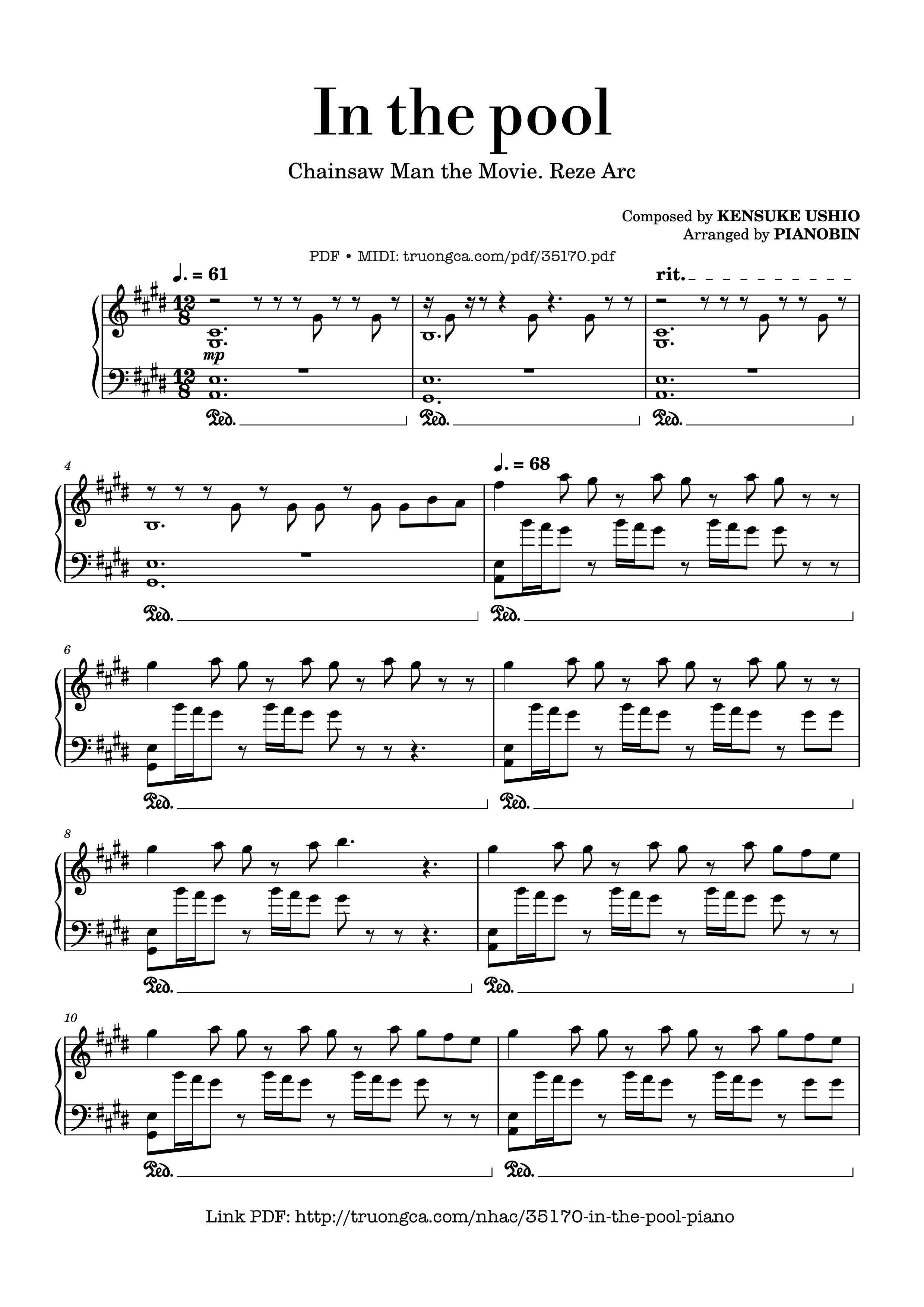 Page 1 of Sheet music PDF Piano In the pool, Chainsaw Man, Reze Arc OST - Kensuke Ushio