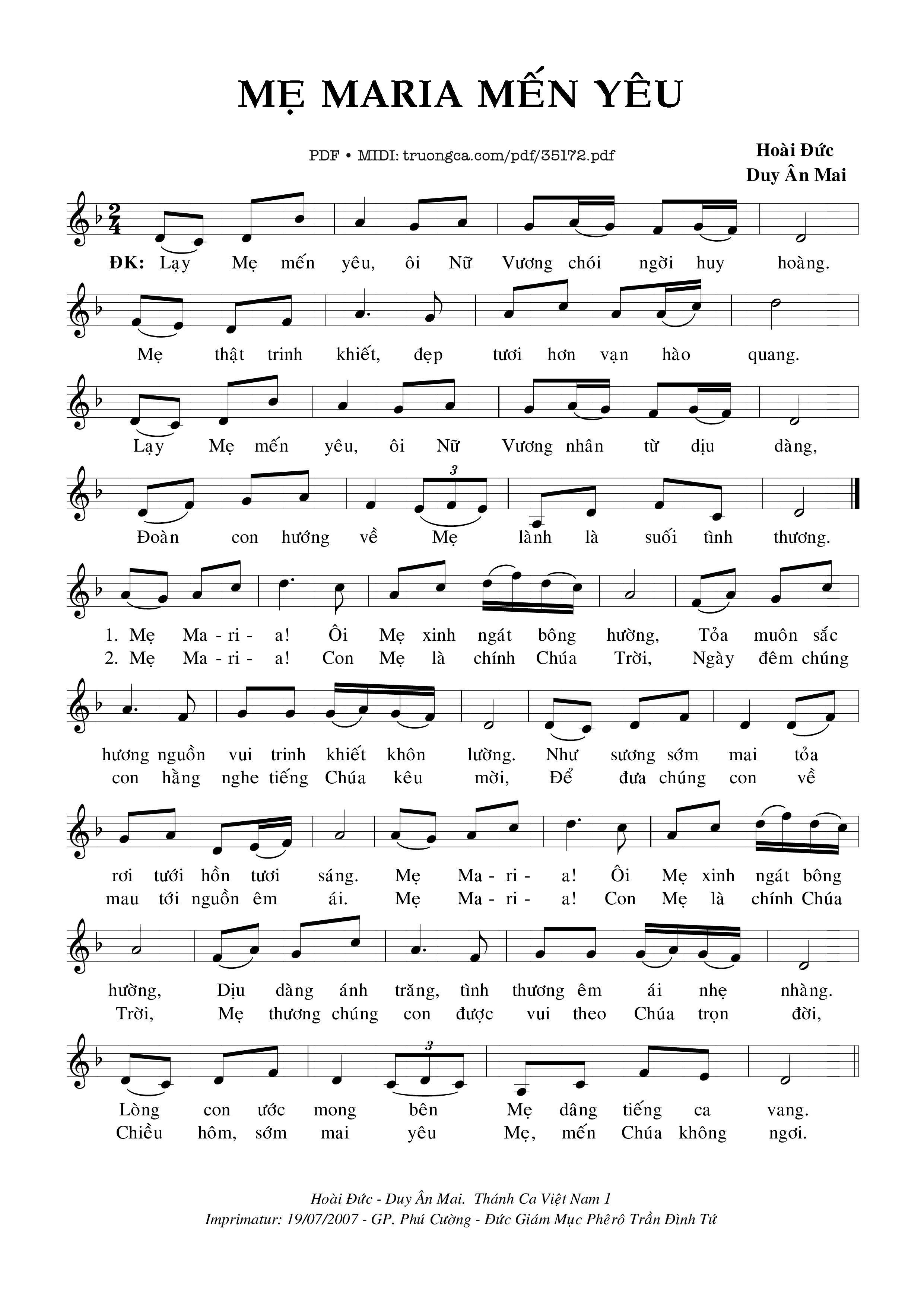 Page 1 of Sheet music PDF Mẹ Maria Mến Yêu - Hoài Đức &Amp; Duy Ân Mai