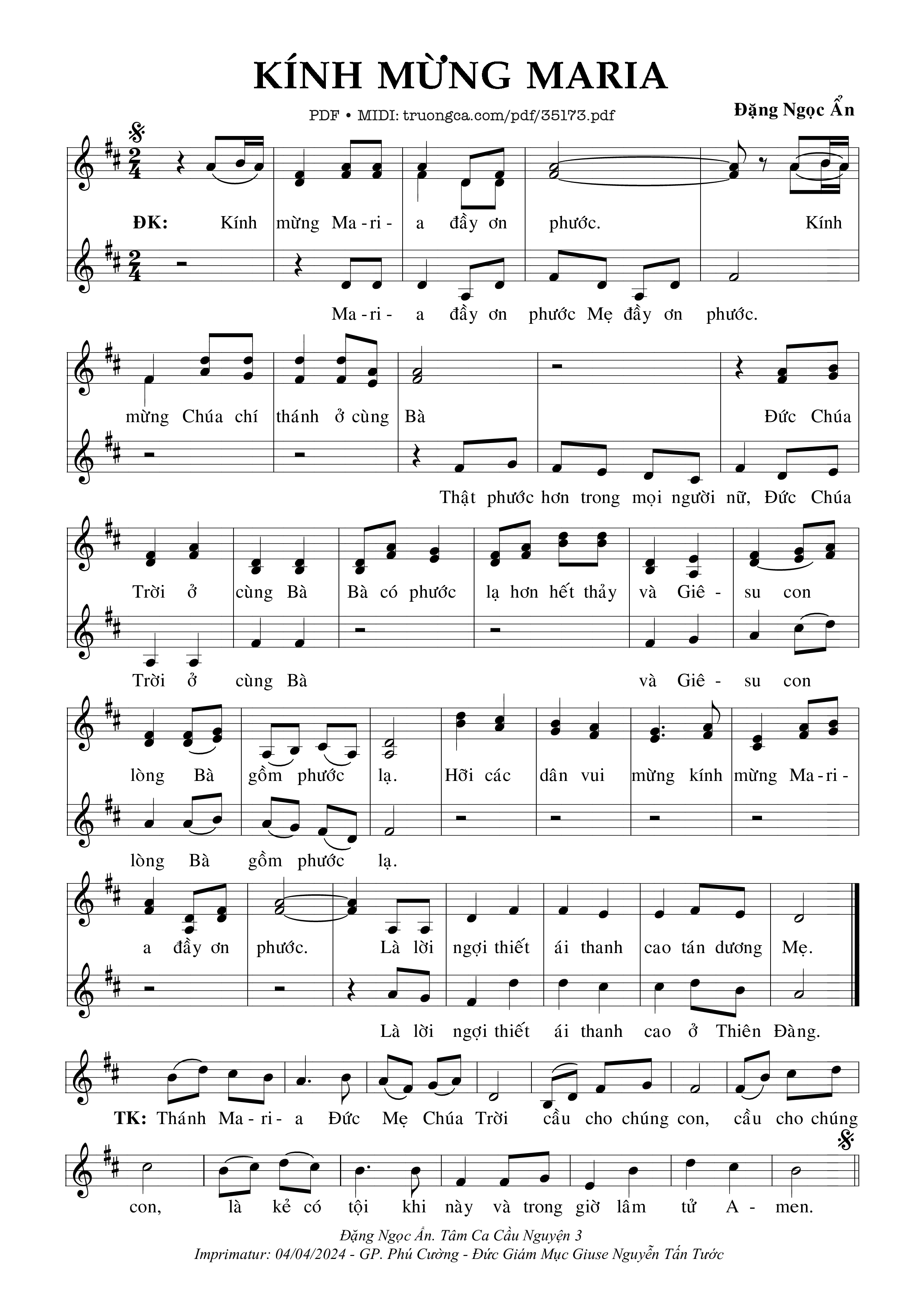 Page 1 of Sheet music PDF Kính Mừng Maria - Đặng Ngọc Ẩn