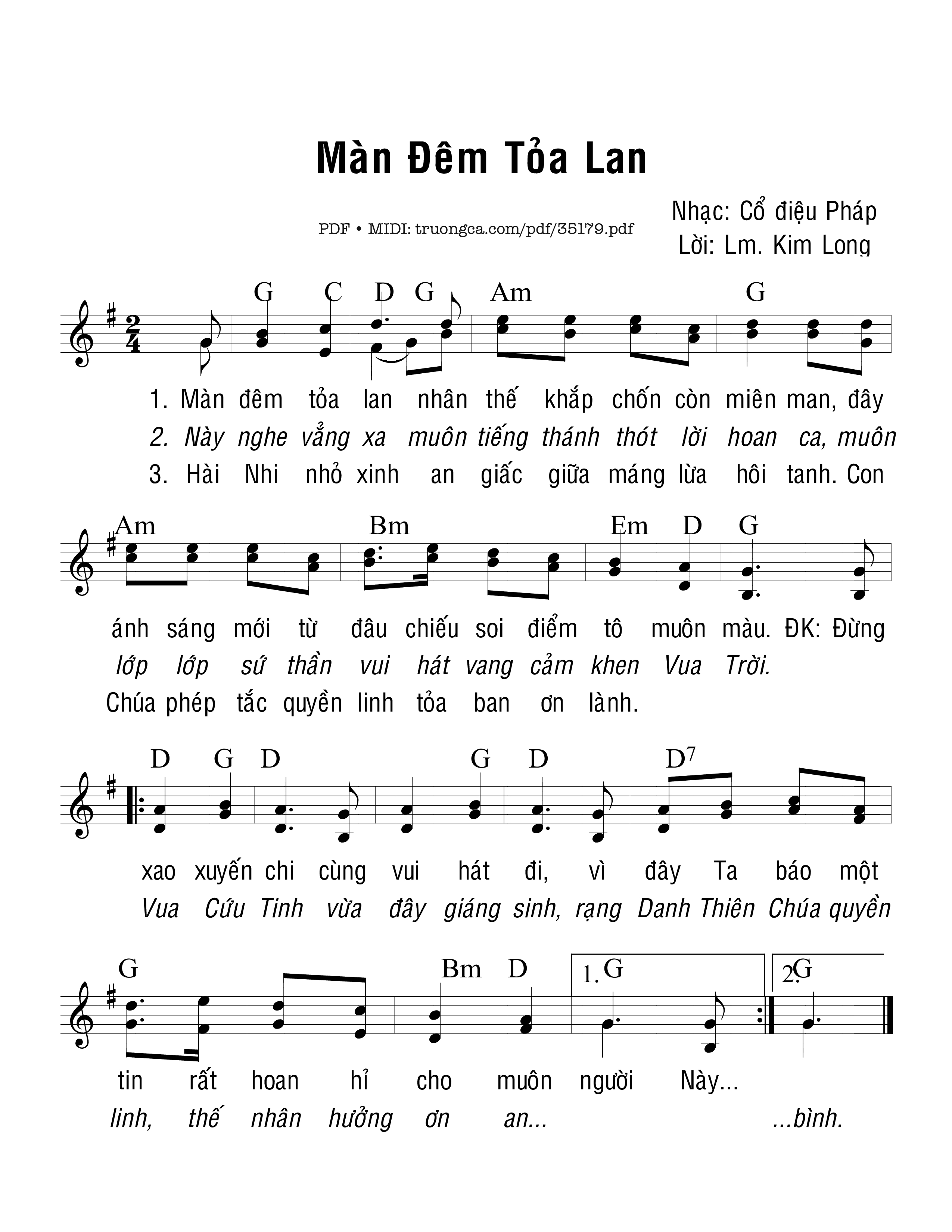 Page 1 of Sheet music PDF Màn Đêm Tỏa Lan - Kim Long