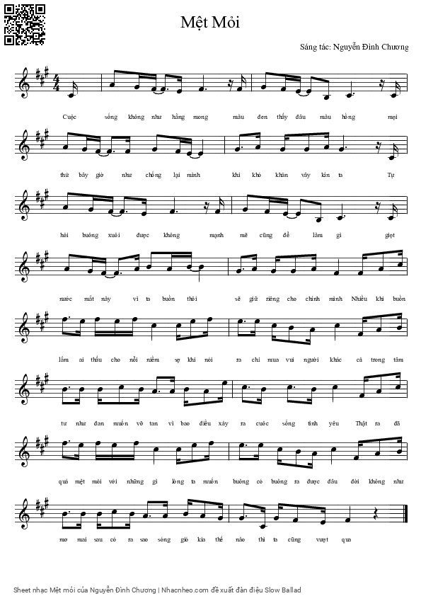 Sheet PDF of Mệt mỏi - Nguyễn Đình Chương