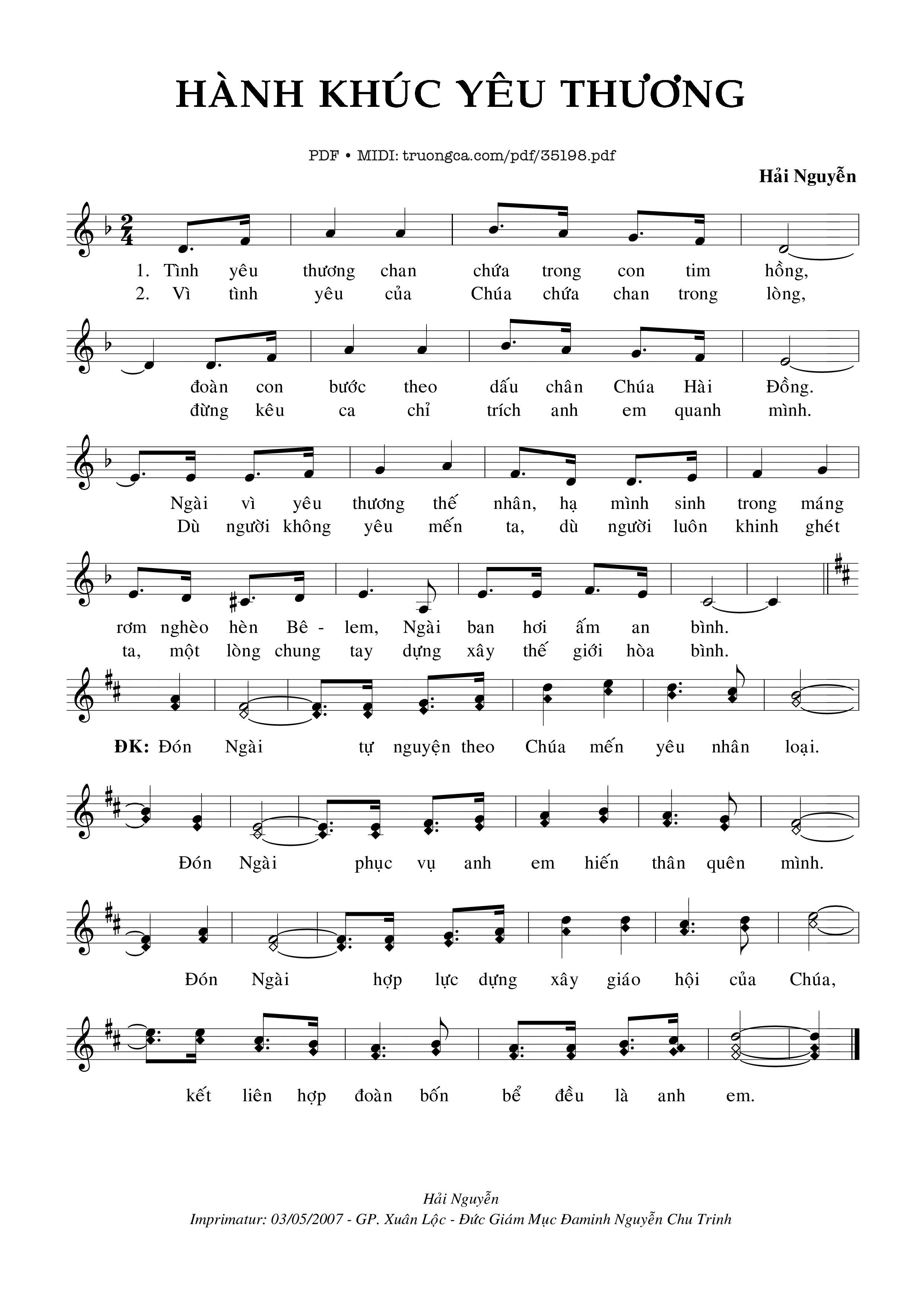 Page 1 of Sheet music PDF Hành Khúc Yêu Thương - Hải Nguyễn
